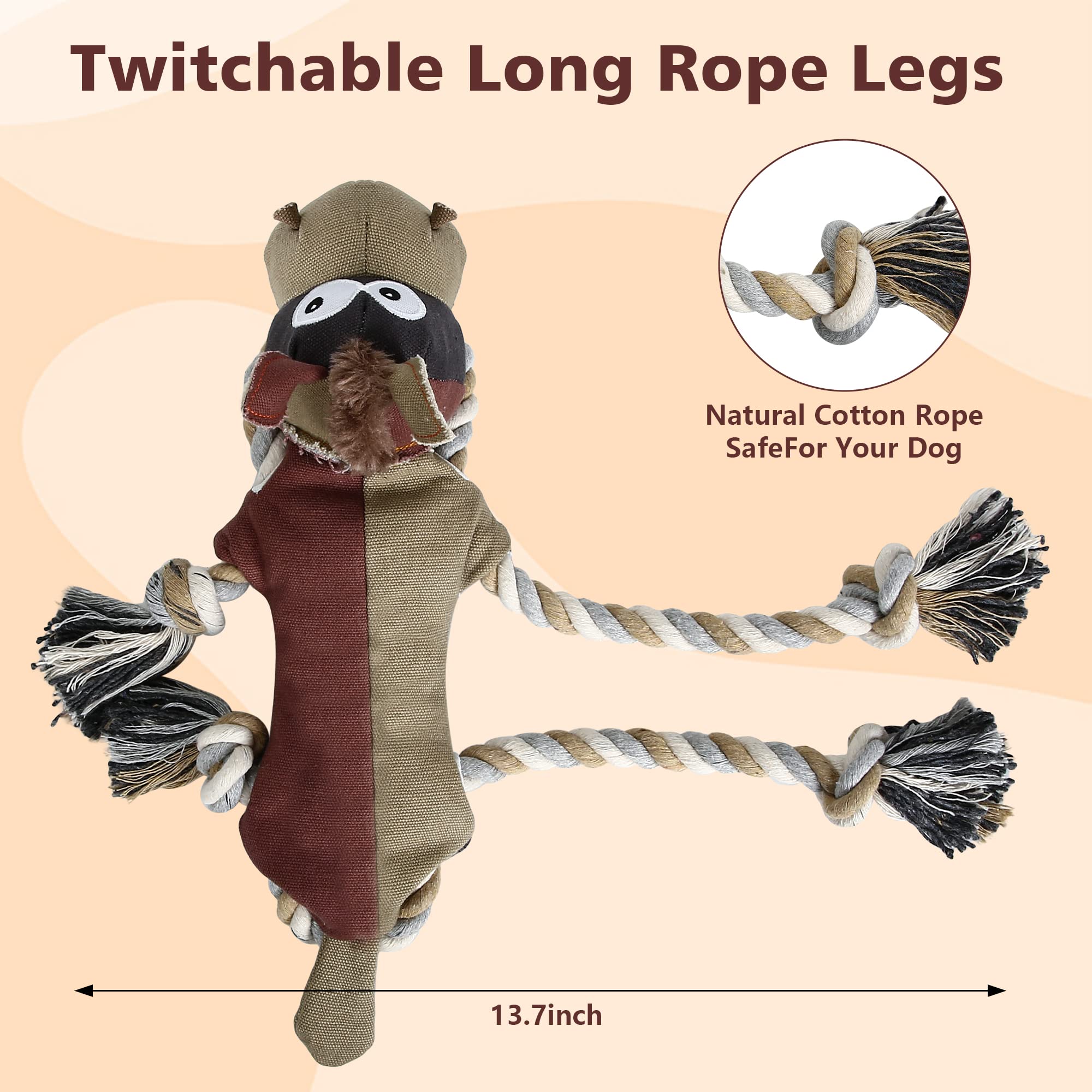 IOKHEIRA Dog Toys for Aggressive Chewers - Tough Squeaky Chew Toy, Durable Linen, Auburn, 1 Count