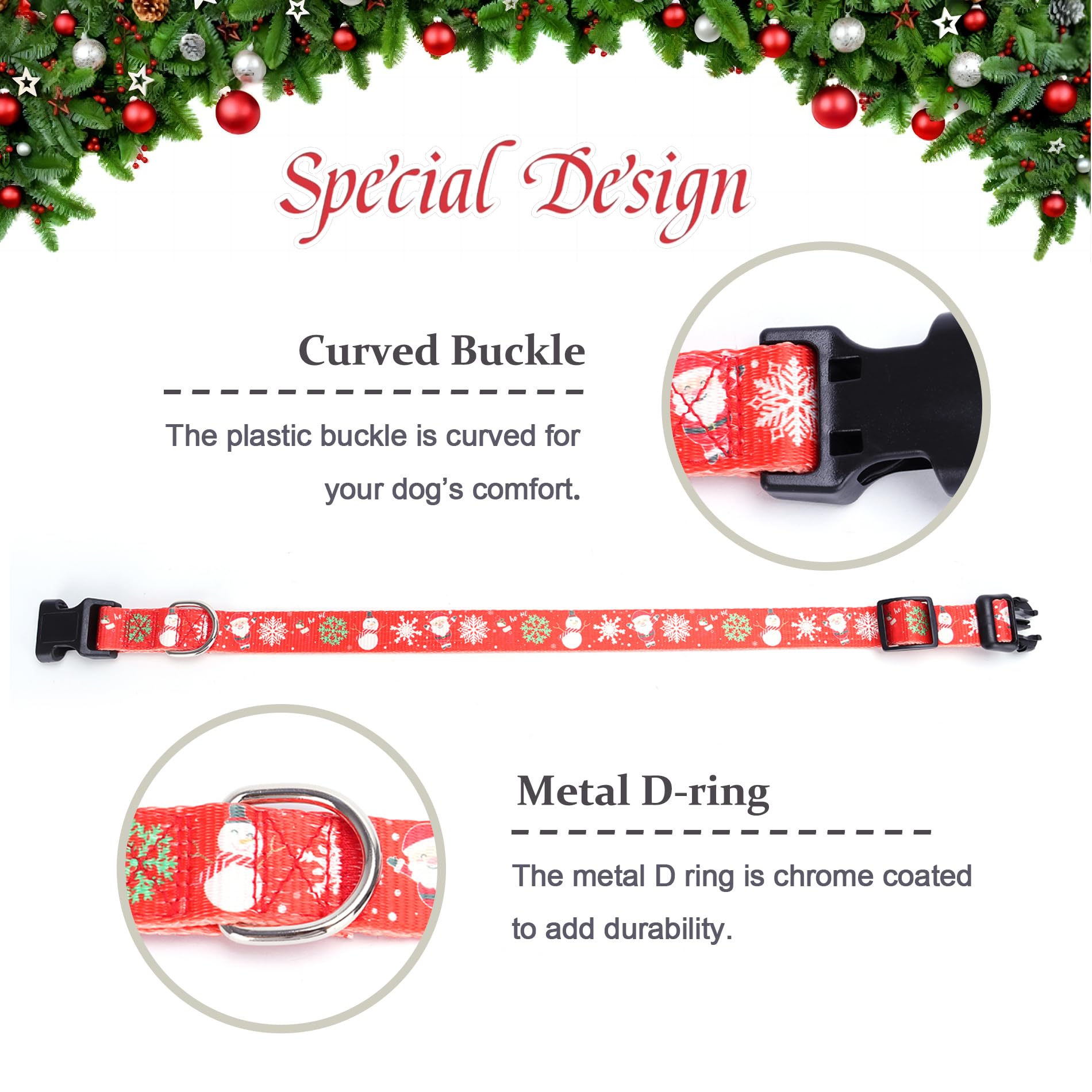 Christmas Dog Collar With Buckle Adjustable Safety Nylon Collars For Small Medium Large Dogs, Cute Stylish Girl Boy Christmas Dog Collar (Christmas Red,S)