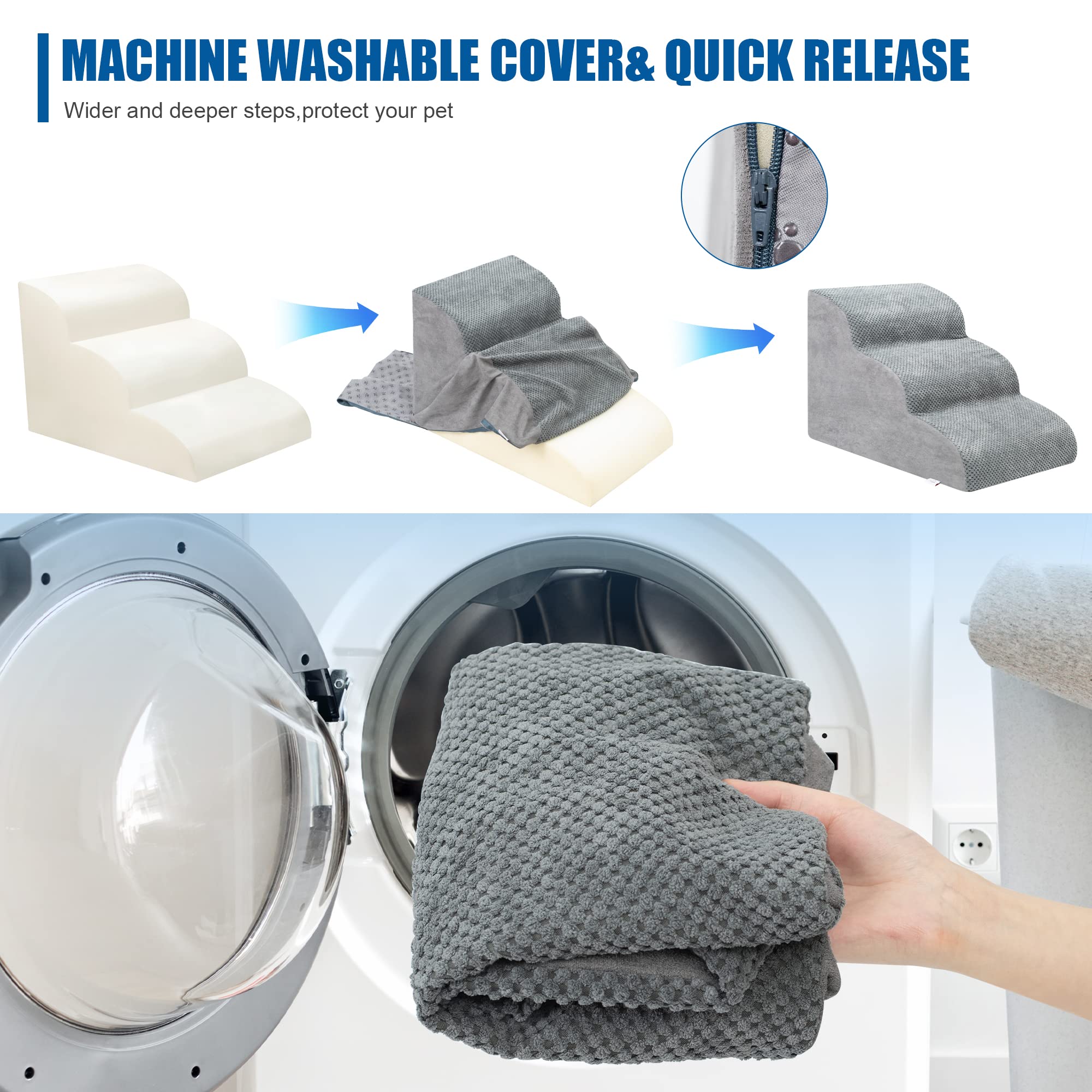 Dog Stairs For Small Dogs - High Density Foam Dog Ramp, Extra Wide Pet Steps With Non-Slip Bottom For High Beds, Couche And Sofa