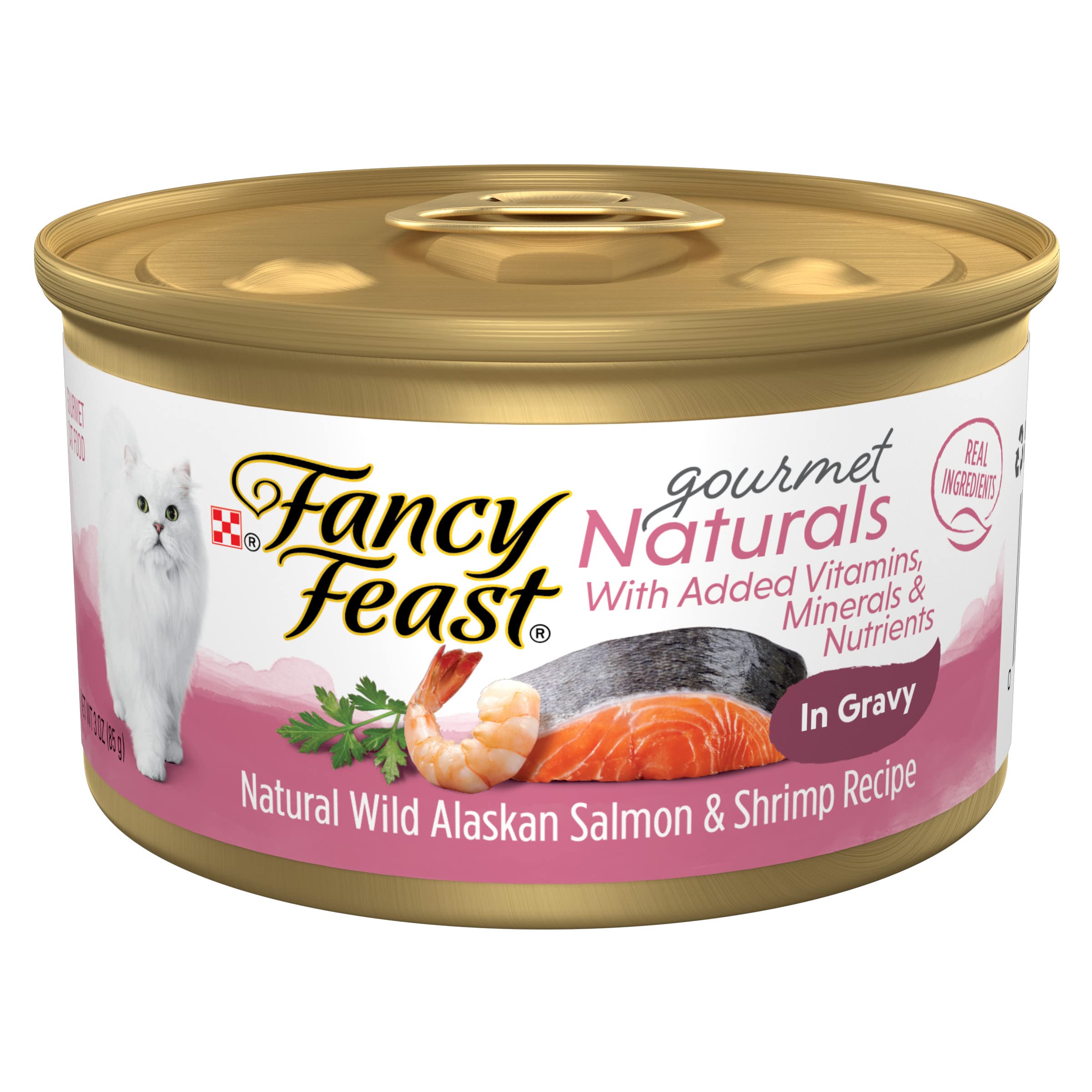 Purina Fancy Feast Wet Cat Food Gourmet Naturals Wild Alaskan Salmon and Shrimp Recipe in Wet Cat Food Gravy - (Pack of 12) 3 oz