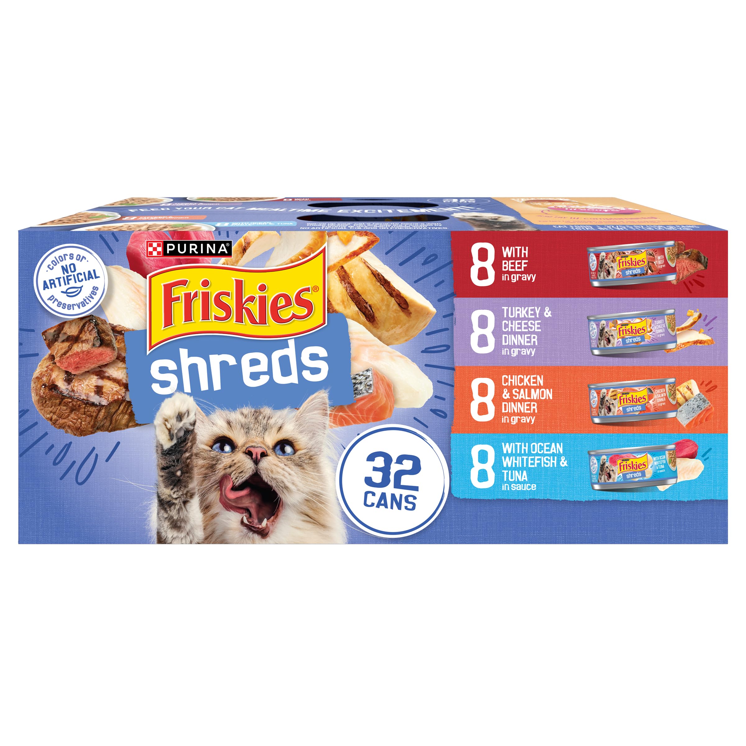 Purina Friskies Gravy Wet Cat Food Variety Pack, Savory Shreds - (Pack of 32) 5.5 oz. Cans