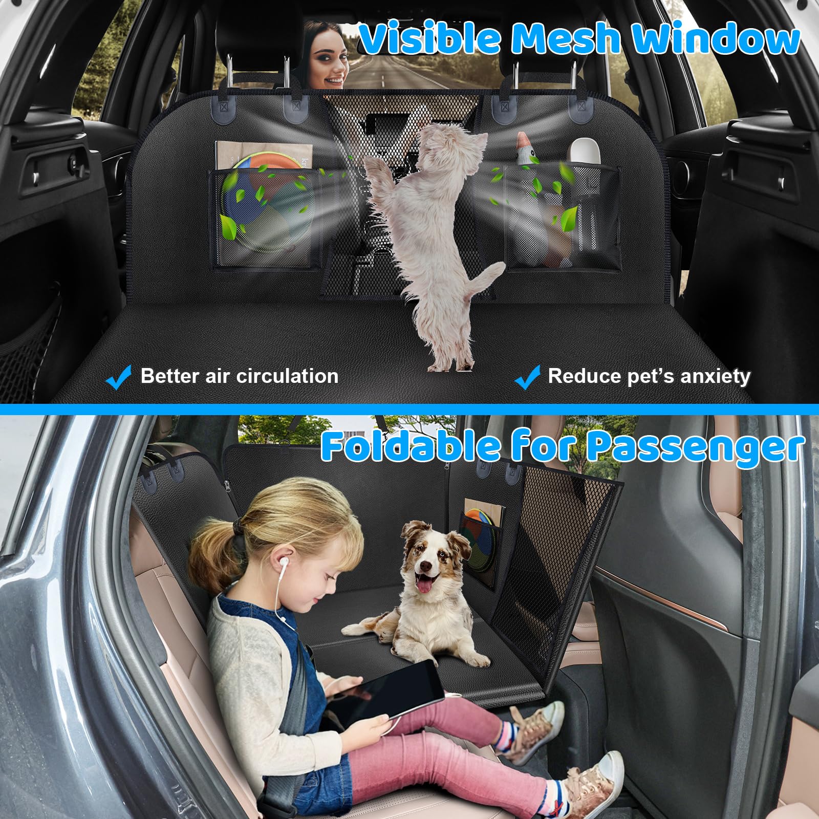 Urpower Pu Leather Back Seat Extender For Dogs - Hard Bottom Dog Car Seat Cover Holds 400 Lbs, Anti-Scratch & Waterproof Dog Ham