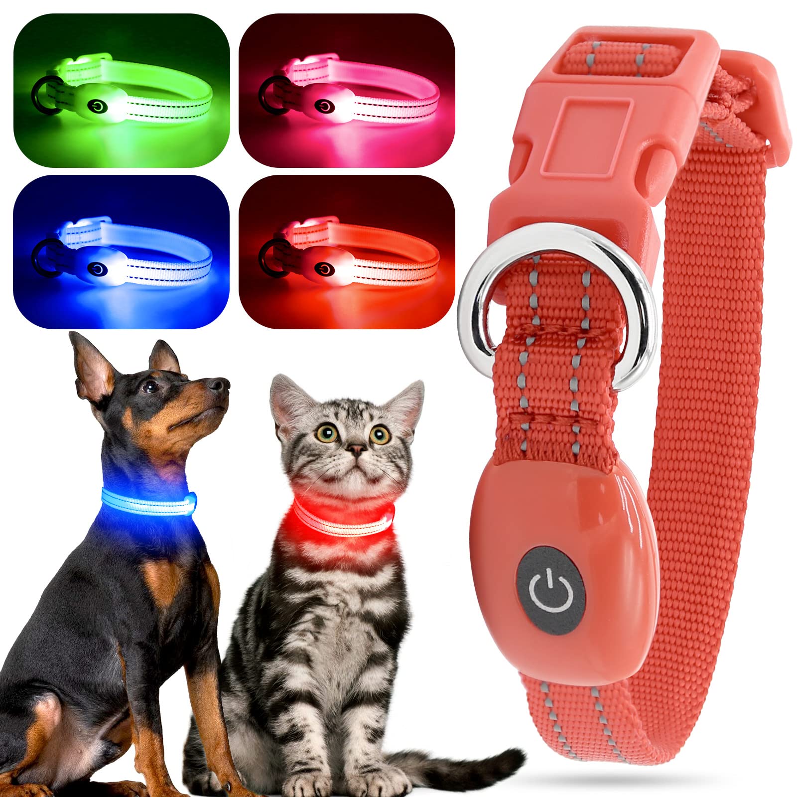 Yfbrite Light Up Dog Collars For Night Walking, Rechargeable Led Cat Collar, Comfortable Adjustable Lighted Dog Collar Rechargab