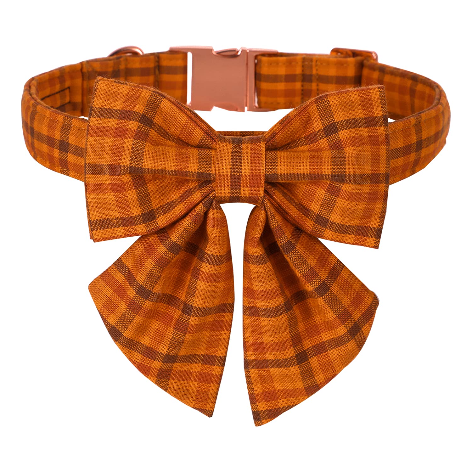 Maca Bates Fall Dog Collar With Sailor Bow Tie Pumpkin Plaid Dogs Collars With Bowtie Checkered Halloween Thanksgiving Day Adjustable Puppy Colar For Small Medium Large Girl Boy Male Female Pet