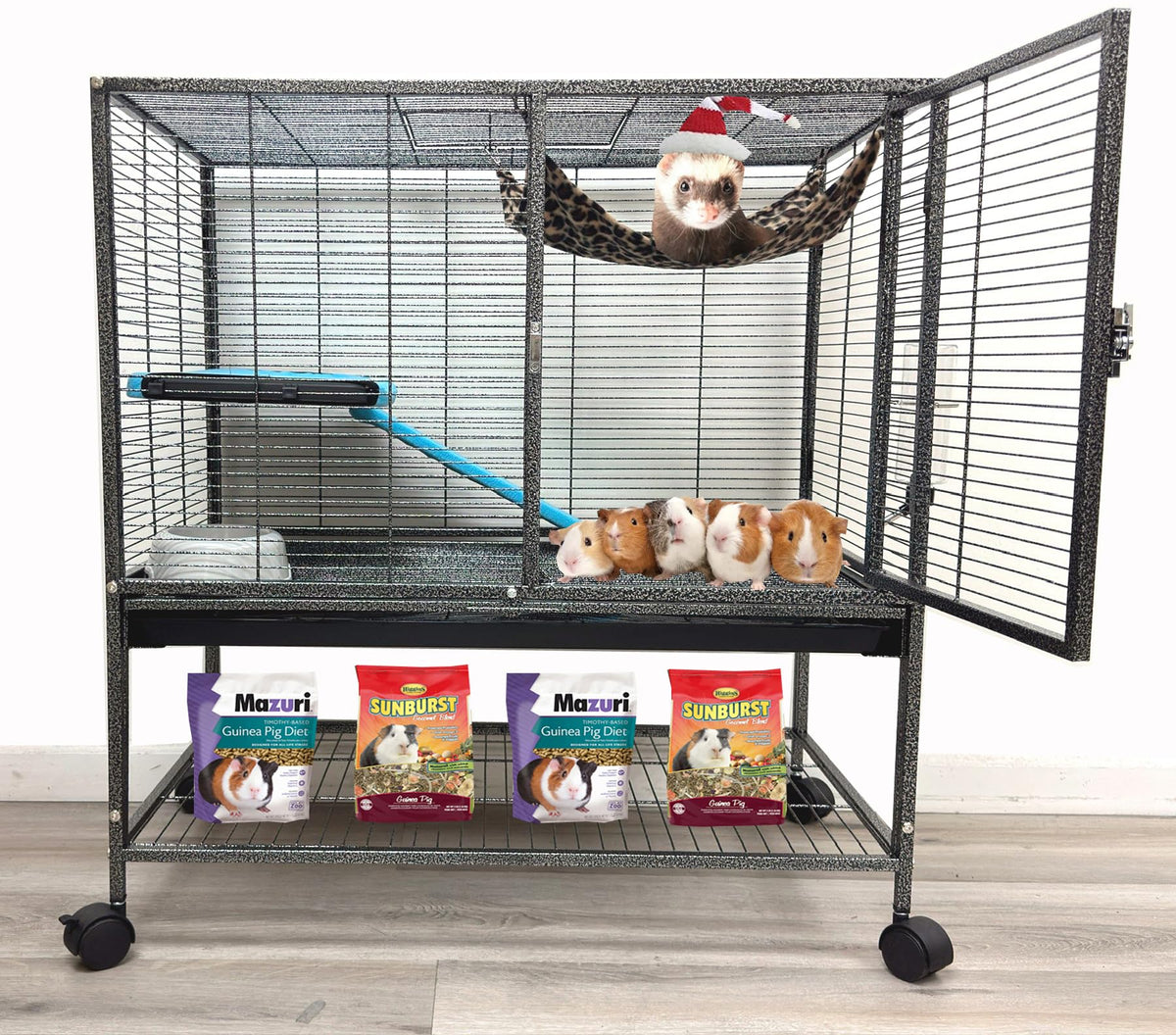 Extra Large 30.5''X18.25''X34''H Two Tiers Large Double Large Front Doors Tight 1/2-Inch Wire Spacing For Feisty Ferret Hammock 