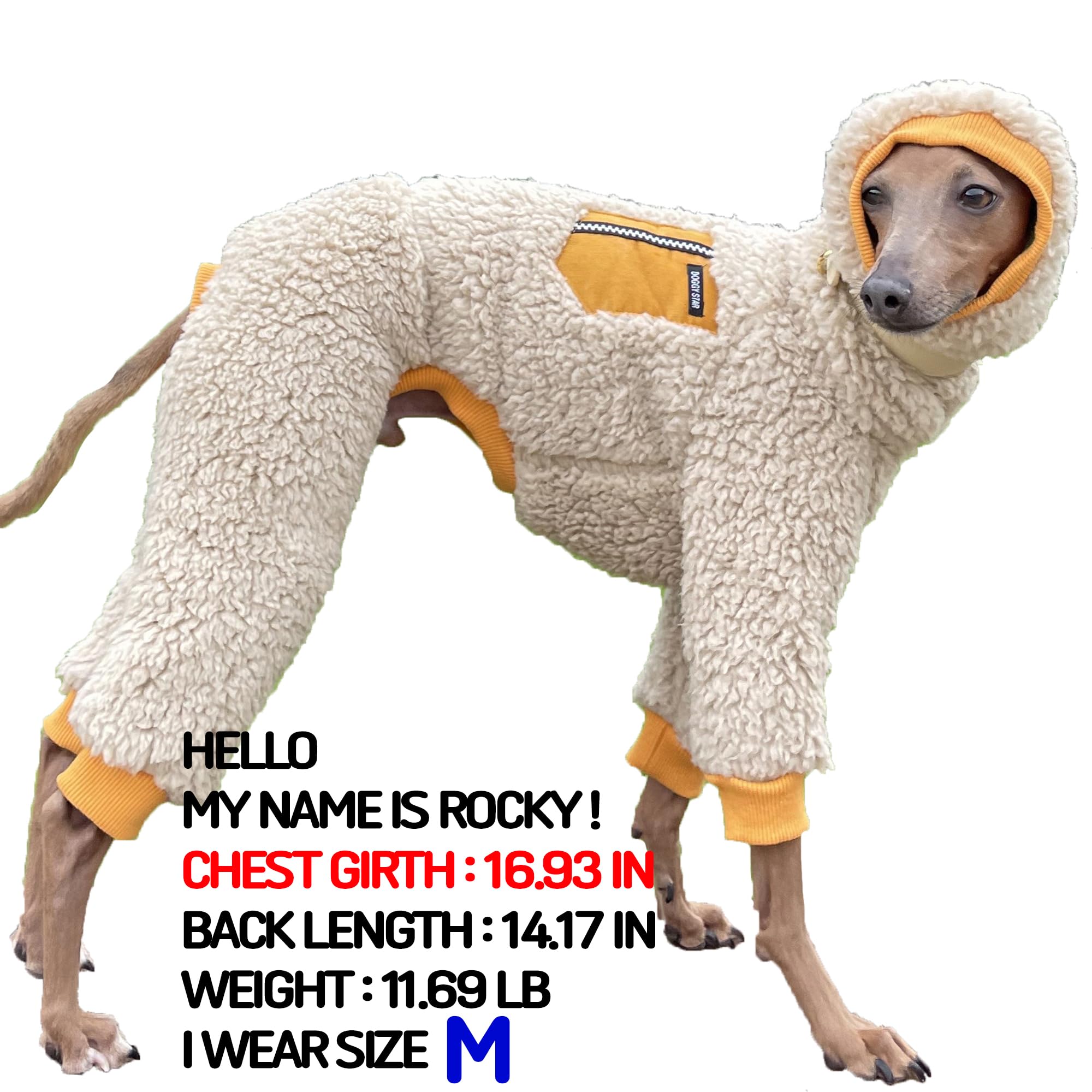 D Doggy Star Italian Greyhound Sweater Turtleneck Outfit Warm Fleece Onesie Clothes Whippet For Dog Coat (L,Mustard Pkt)