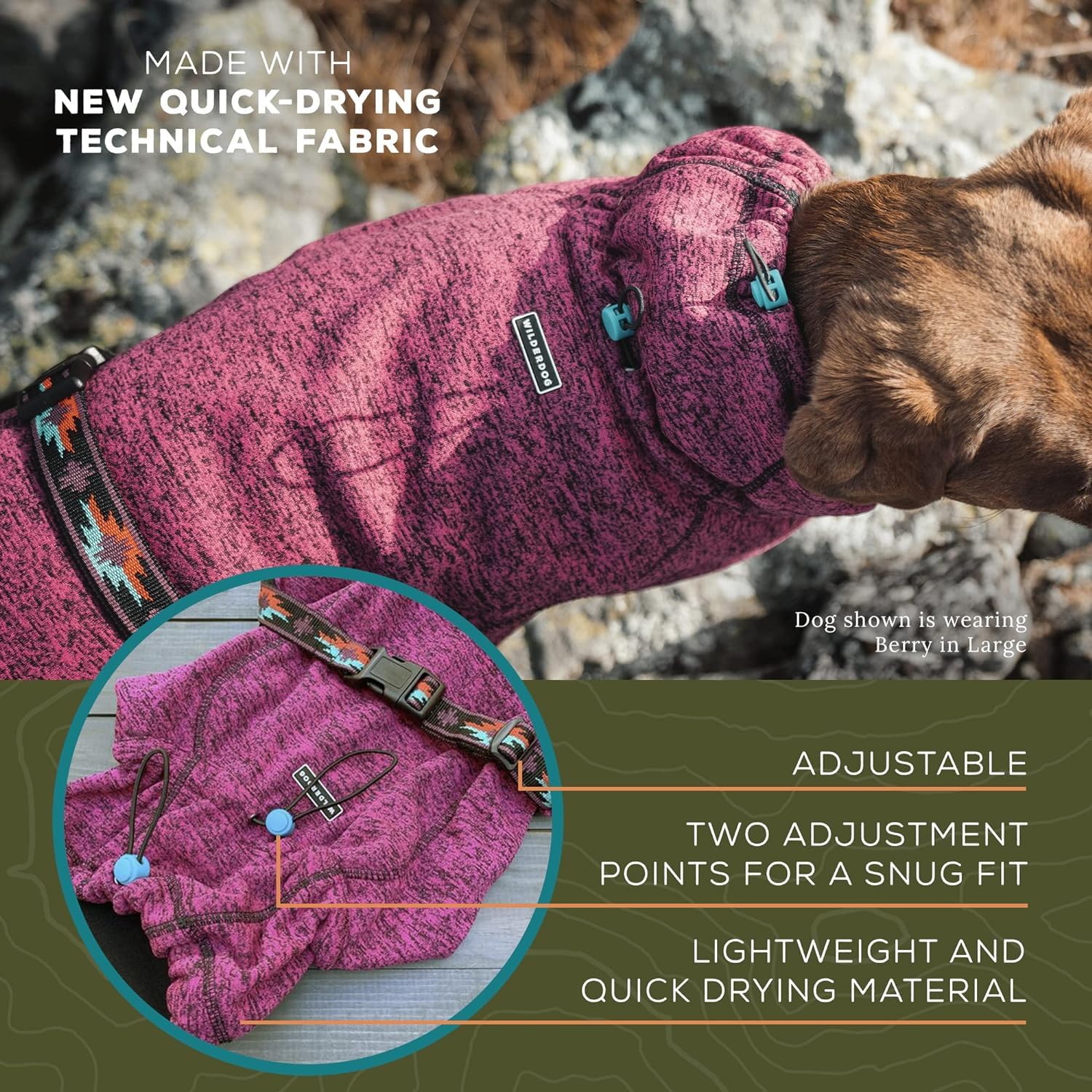 Wilderdog Fleece Dog Jacket With Neoprene Neck Gaiter - Medium - Pacific Blue