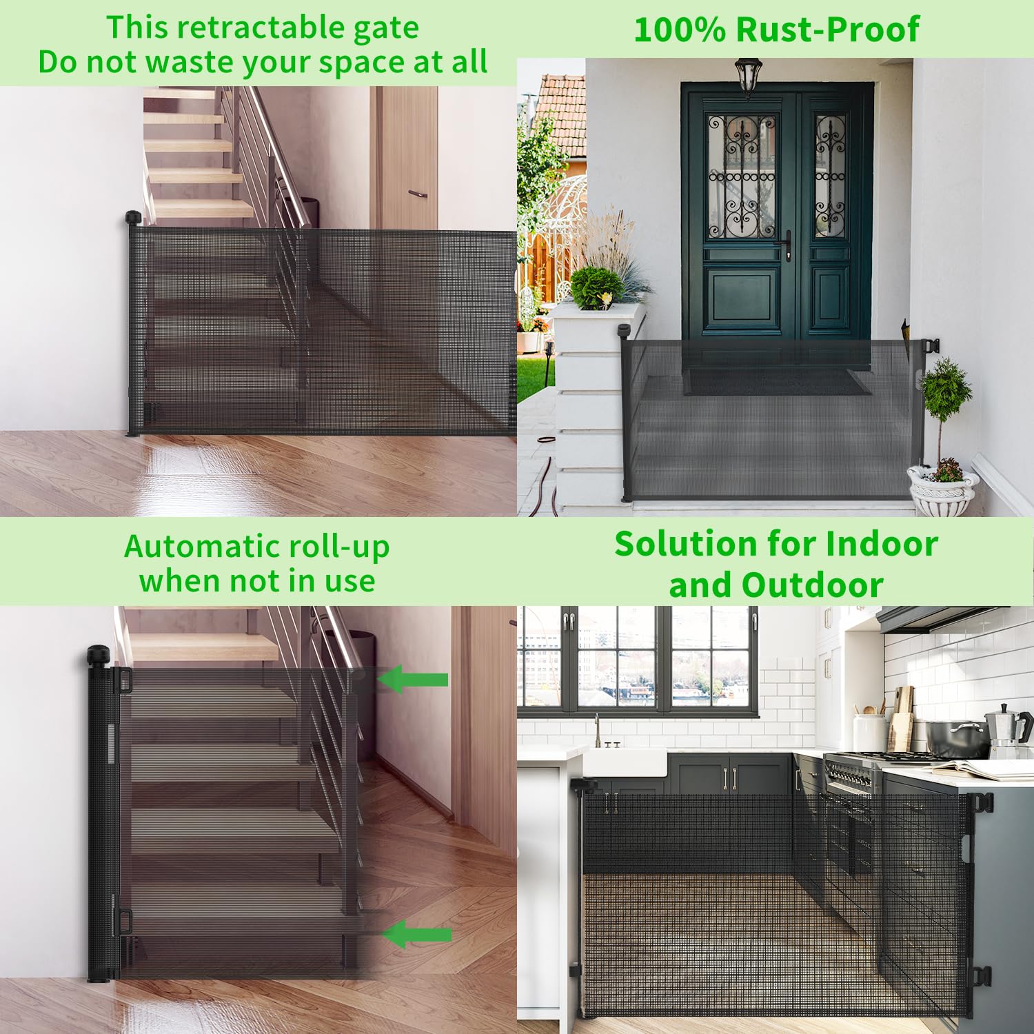 Upgraded Retractable Baby Gate for Stairs, 34Tall Expands 71Wide Ideal Safety Solution Dog Gate for Stairs Doorways Hallways Ind