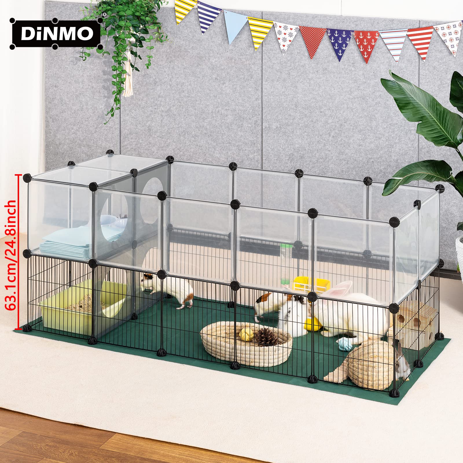 Dinmo Small Animal Playpen With Oxford Mat, 24 Inches Height, Pet Exercise Fence, Home Protector, Iron Mesh And Plastic Combinat