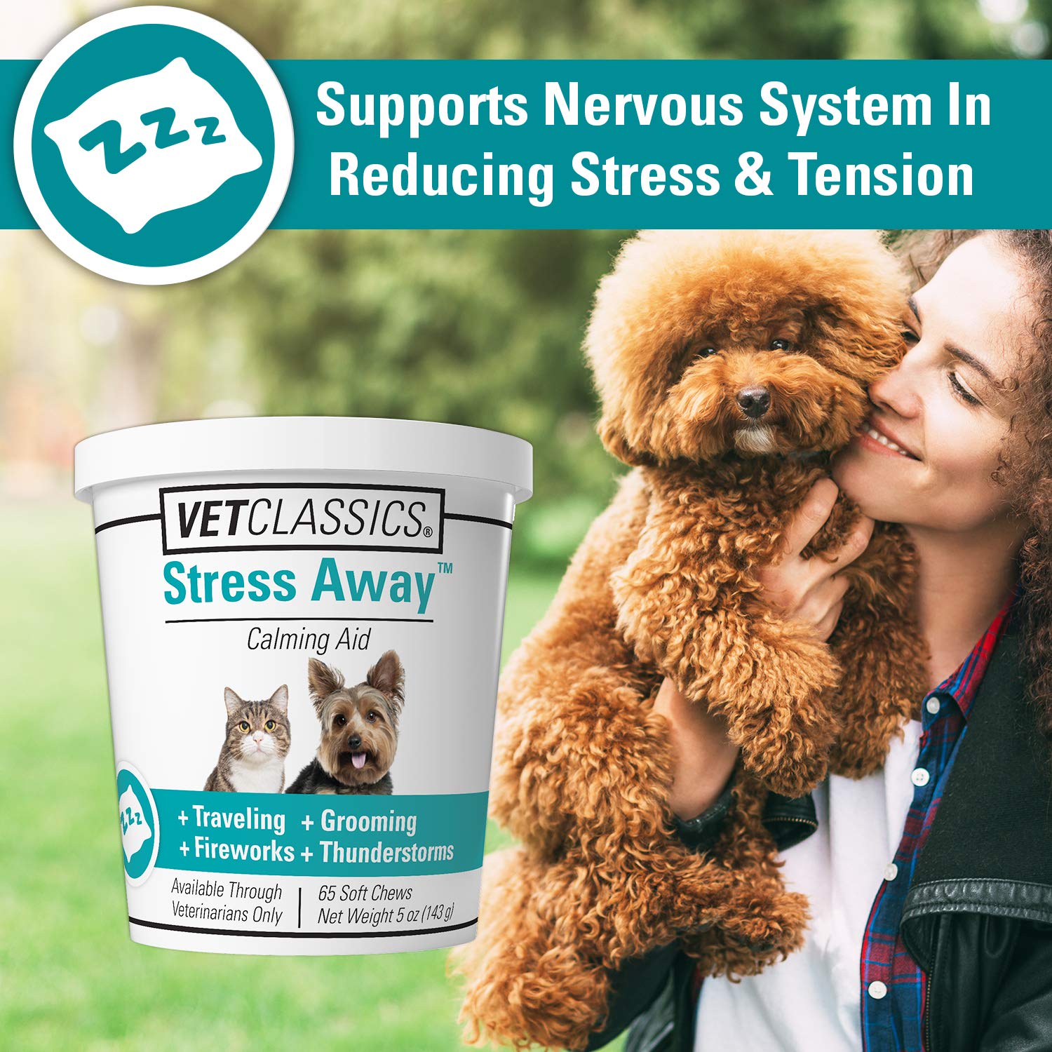 Vet Classics Stress Away Calming, Anxiety Aid for Dogs and Cats - Soft Chew Pet Health Supplement for Dogs, and Cats - Melatonin