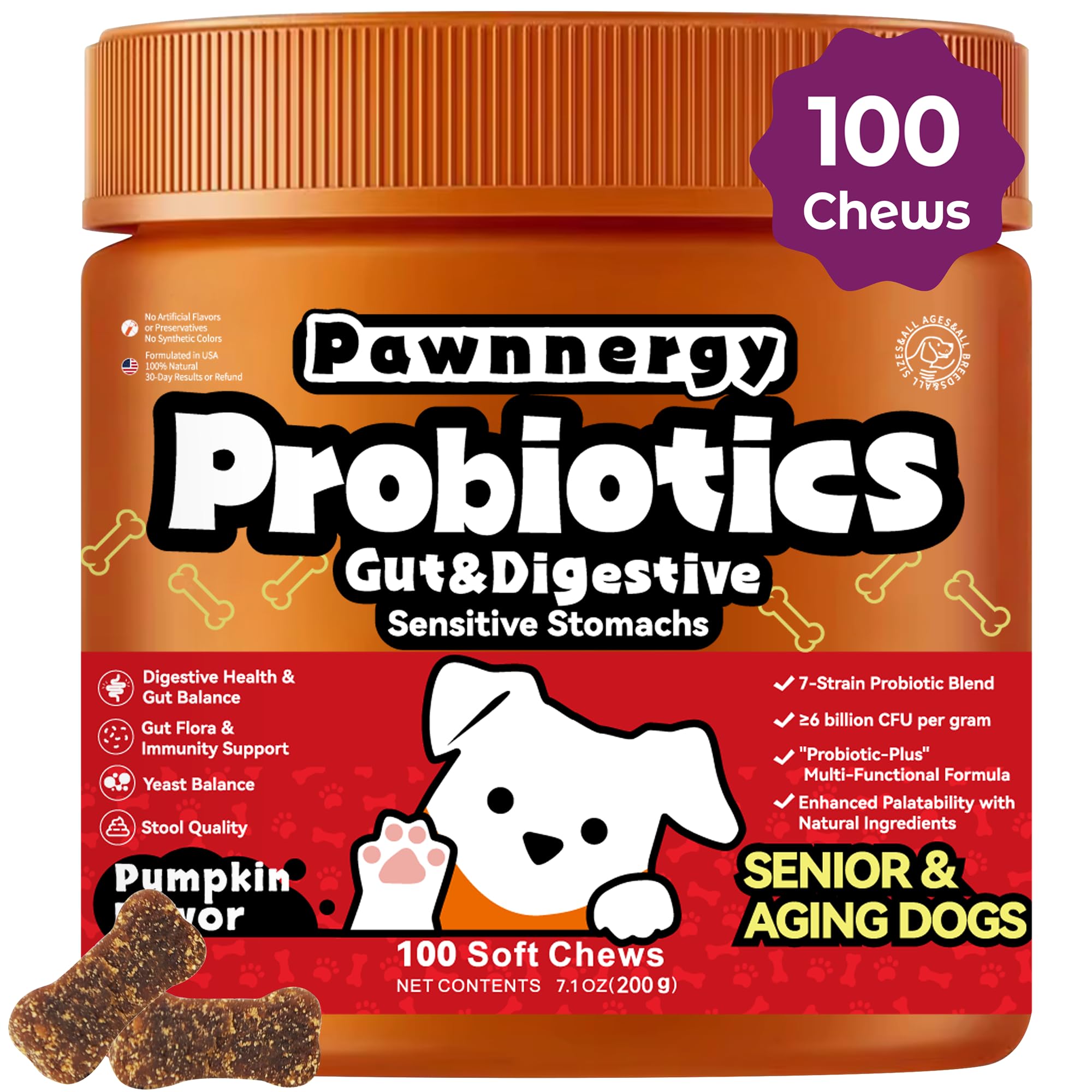 Probiotics for Dogs - Improve Gut Health, Digestive, Immunity, Yeast Balance, Solid Stool - with Prebiotics - Reduce Diarrhea, G