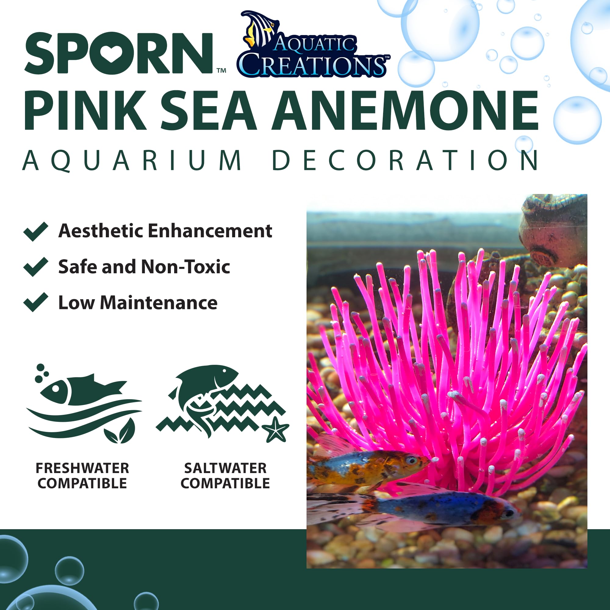 Sporn Sea Anemone Fish Tank Decor Pink, Aquasape Your Fish Tank Decorations With Vibrant Aquarium Decorations, 100% Safe Material, Made In Usa