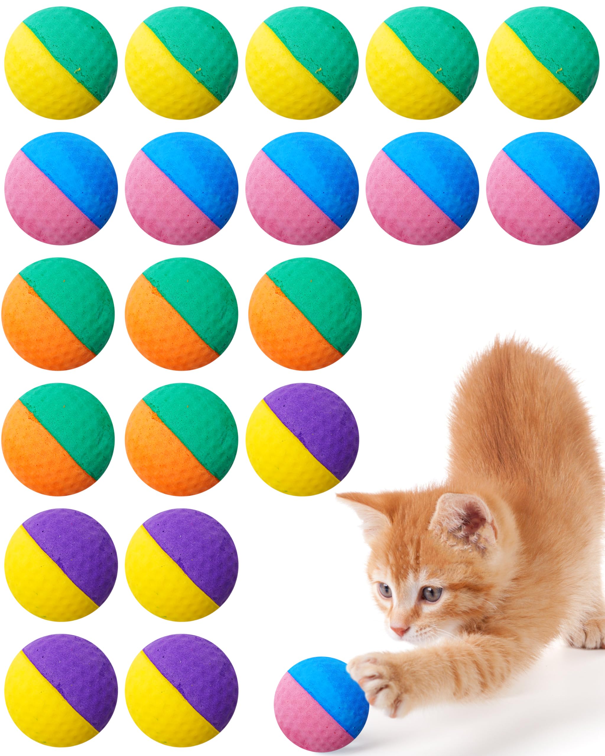 PET SHOW 20 Pack 1.57 Cat Toy Balls Soft EVA Foam Interactive Indoor Kittens Toys 40mm Dia. Small Dogs Puppies Pet Soccer Ball B