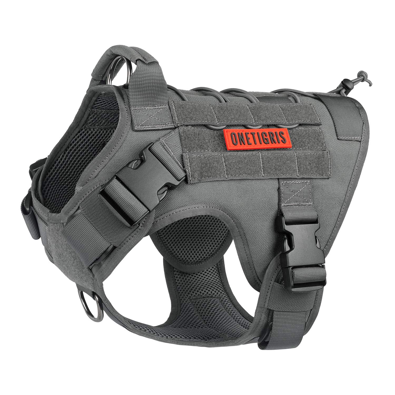 OneTigris Tactical Dog Harness Vest,Adjustable Dog Harness for Large Dogs,No-Pull Service Dog Vest with Hook & Loop Panels(Grey,
