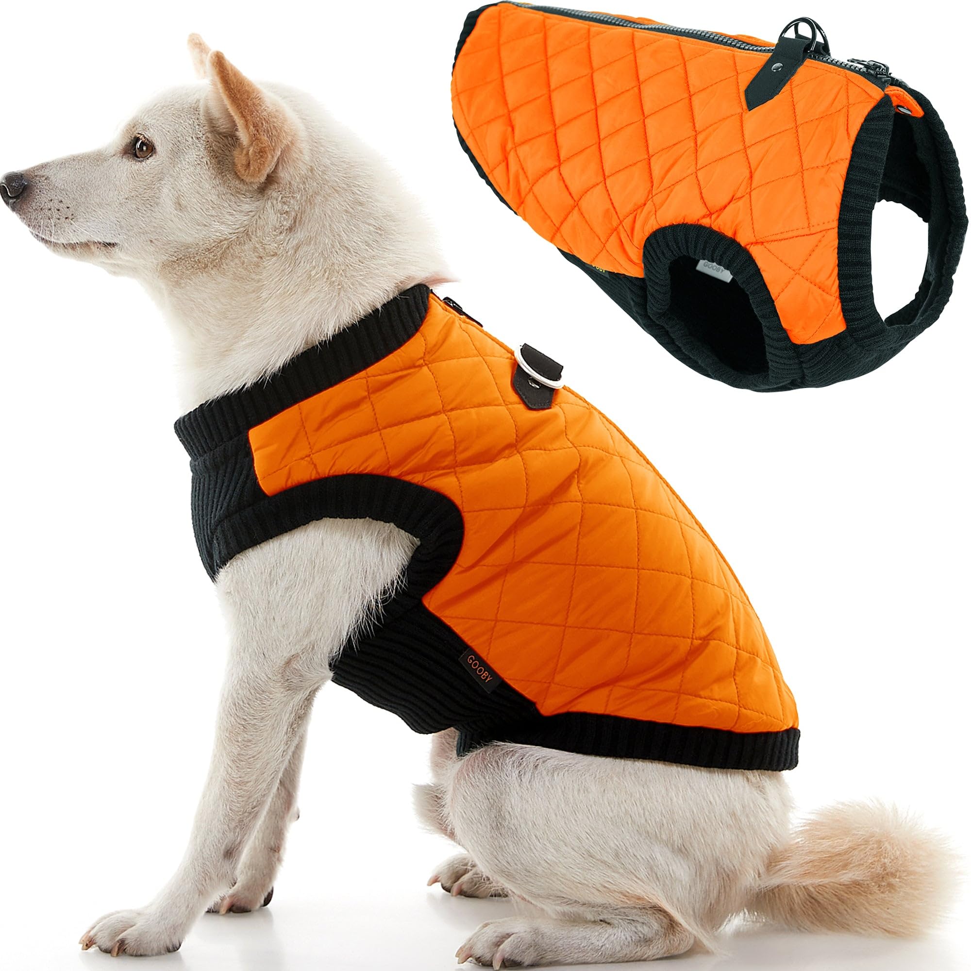 Gooby Fashion Vest Dog Jacket - Orange, X-Small - Warm Zip Up Bomber Vest with Dual D Ring Leash - Winter Water Resistant Small