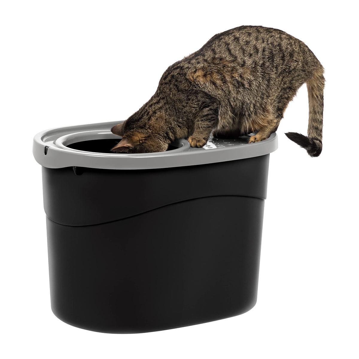 Iris Usa Cat Litter Box, Large Top Entry With Litter Catching Lid And Scoop, Dog Proof, Enclosed Cat Litter Box, Black/Gray