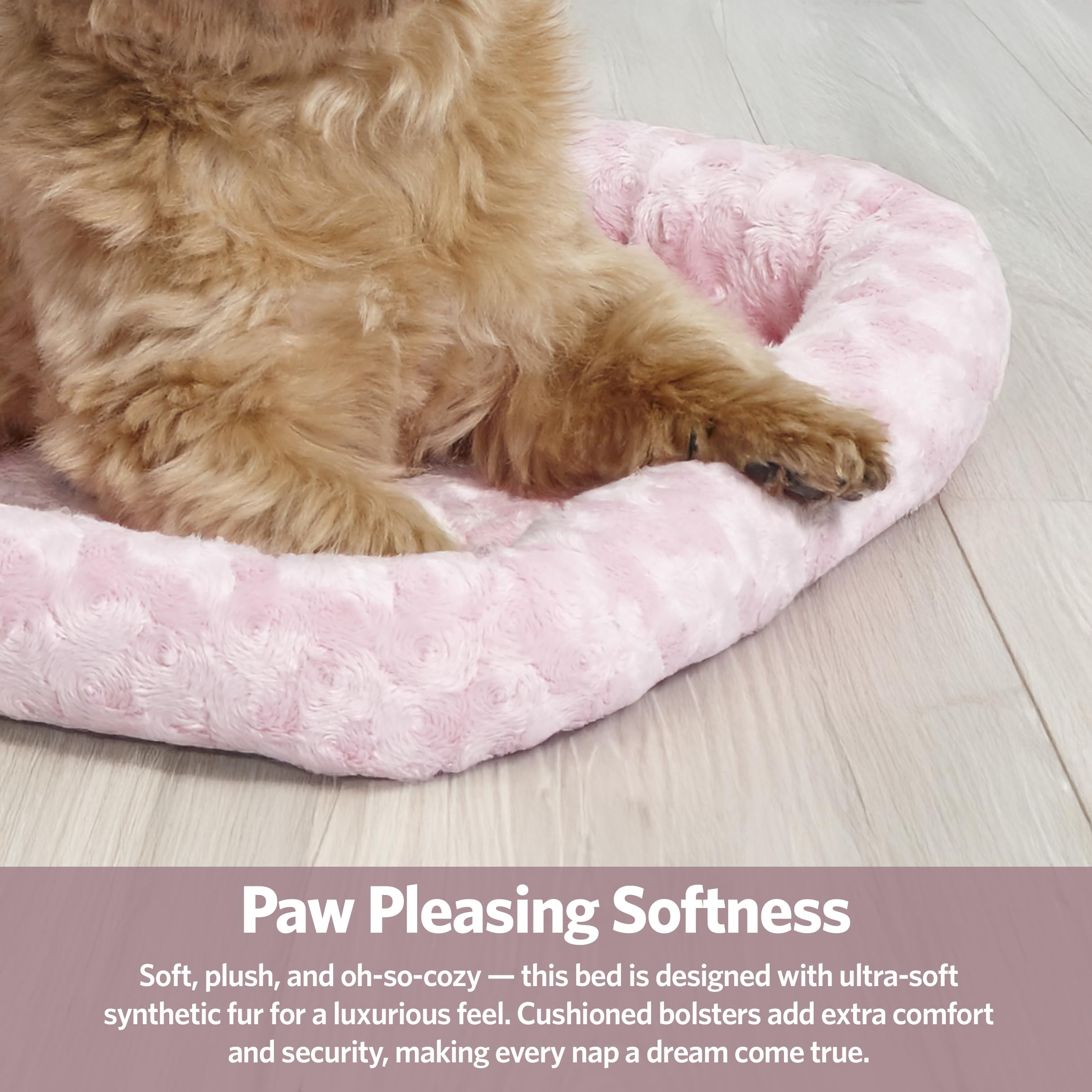 30L--Inchch Pink Dog Bed Or Cat Bed W/ Comfortable Bolster | Ideal For Medium Dog Breeds & Fits A 30-Inch Dog Crate | Easy Maint