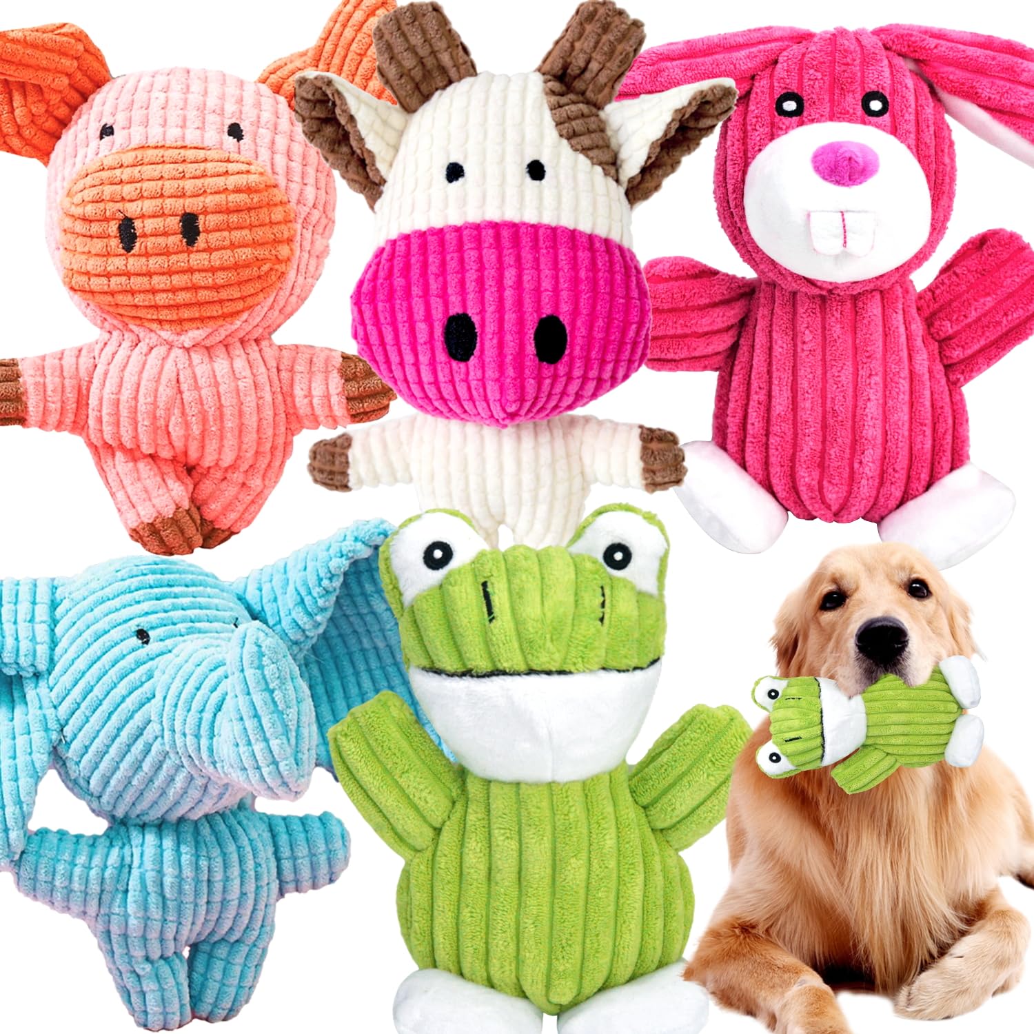 MRSOHRET 5 Pack Squeaky Dog Toys, Tough Stuffed Plush Puppy Tough Chew Toys, Durable Plush Animal Dog Toy for Large Small Medium