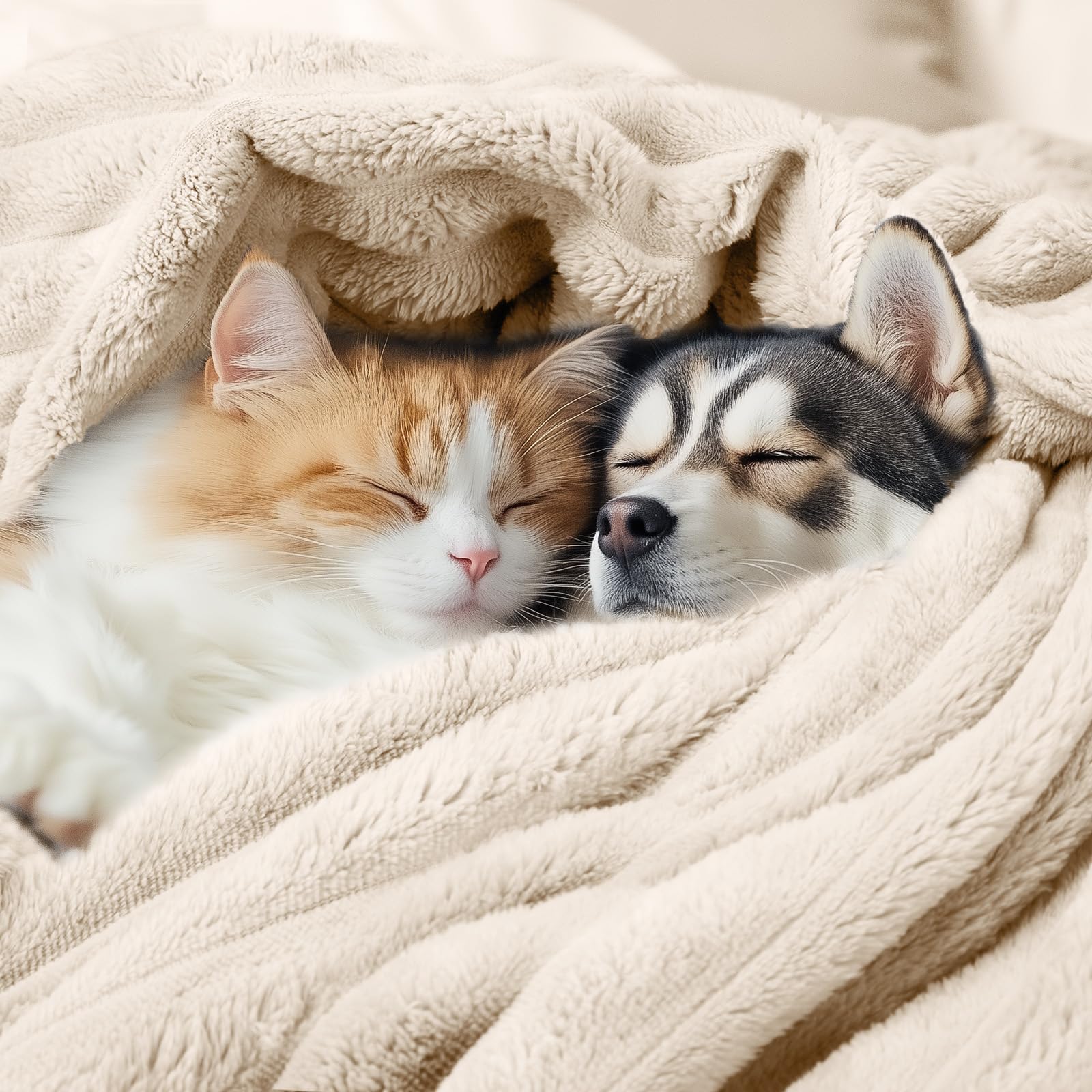 Linenlux 1 Pack 3 Soft Dog Blanket Washable Warm Fleece Cat Blankets For Pet Puppy Fluffy Calming Flannel Beige/Pink/Grey Medium