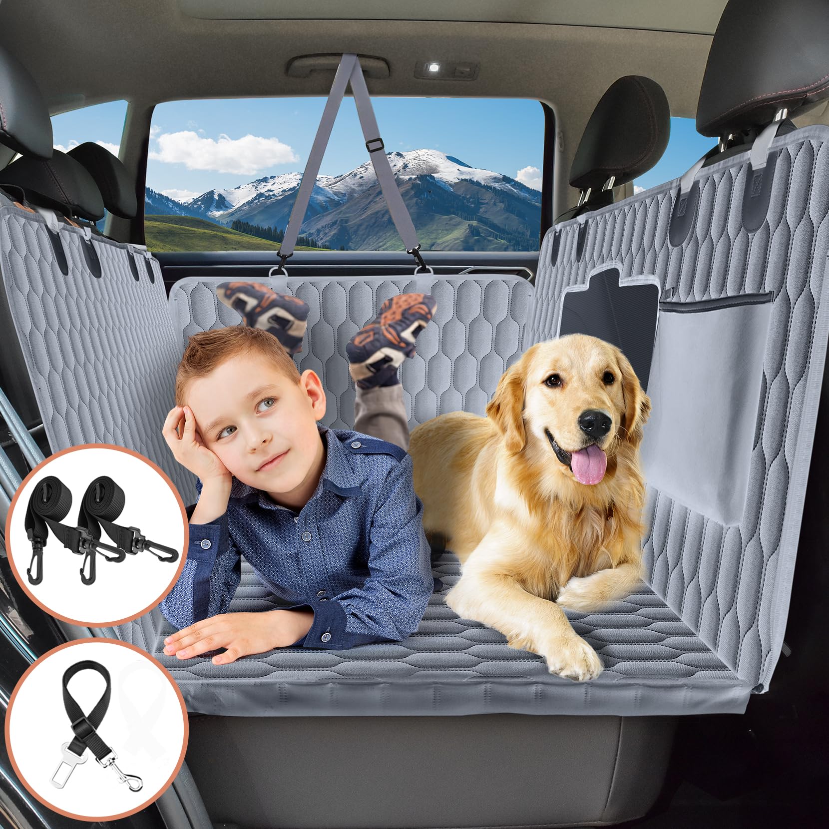 Chumajor Back Seat Extender For Dogs-Supports 400Lb,Waterproof Dog Car Seat Cover Hard Bottom-Detachable,600D Heavy Duty Scratch