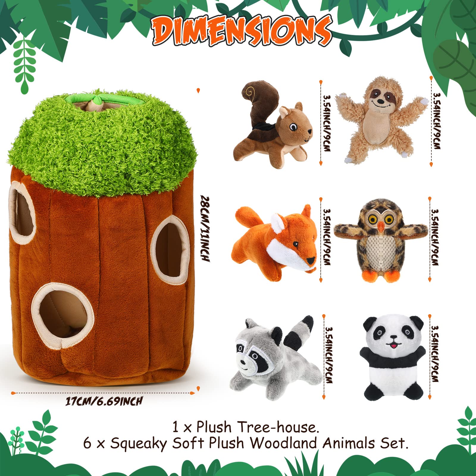 7 Pieces Dog Hide and Seek Toys Activity Puppy Chew Squeaky Toys Plush Stuffing Woodland Friends Stuffing with Squeakers for Sma