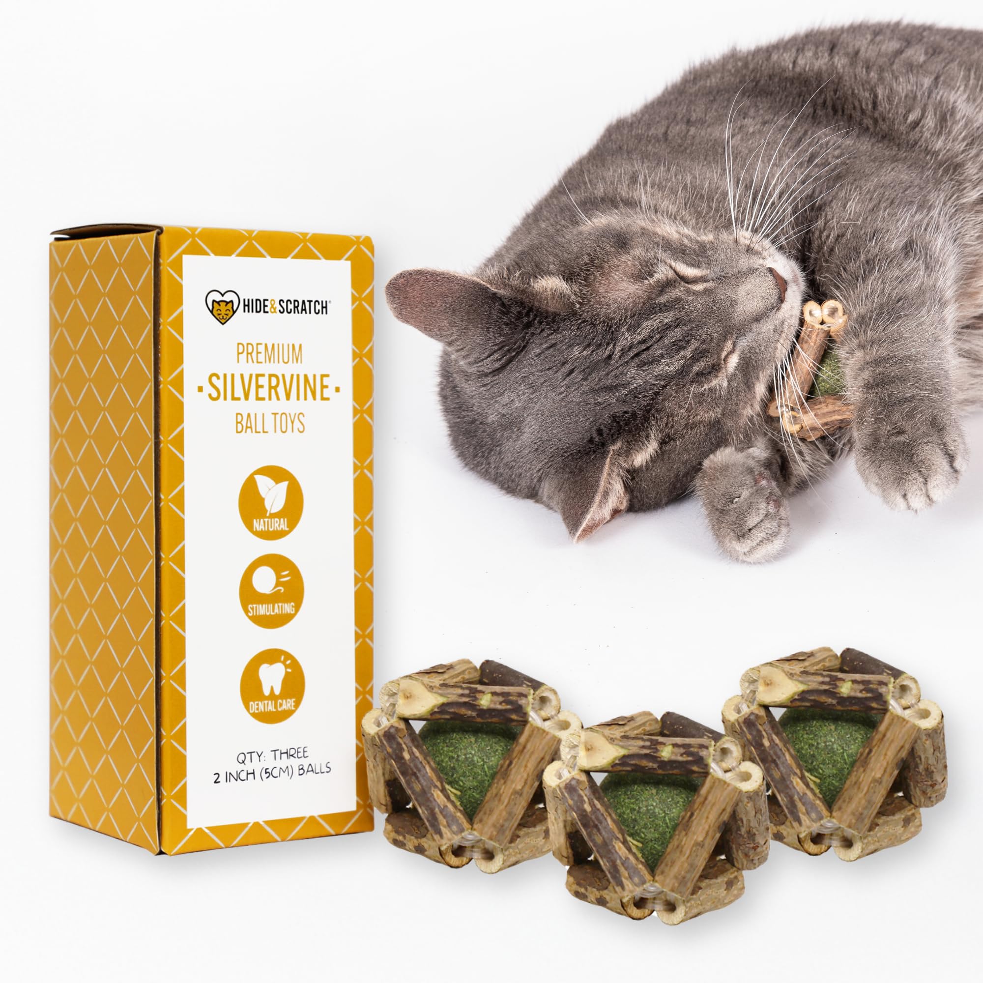 Hide & Scratch 3 Pack Of Premium Silvervine And Catnip Rattle Ball Toys - All Natural, Hand-Woven Cat Chew Toys For Indoor Cats 