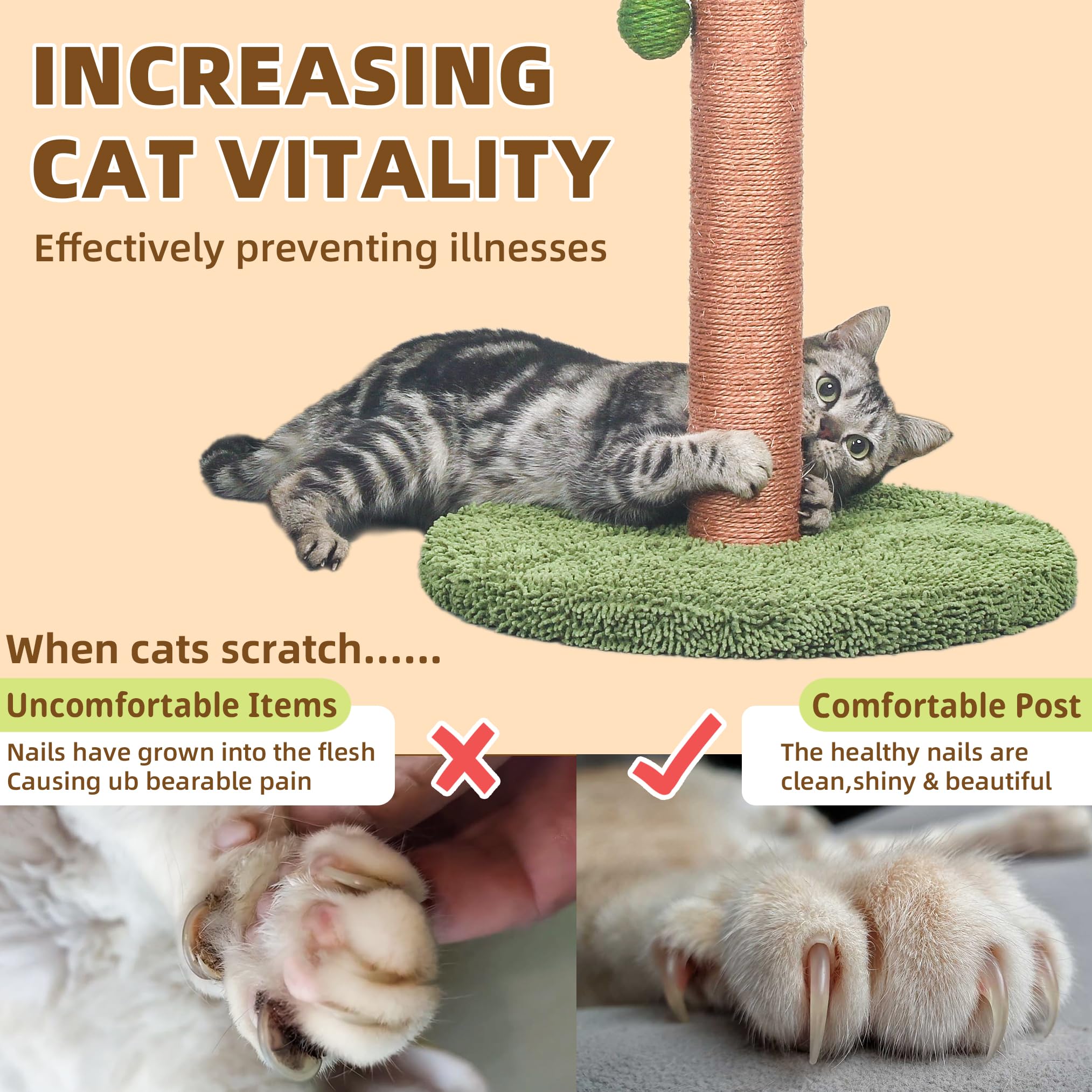 Cat Scratching Post Cat Scratcher 35 Inch Tall Scratching Post With Sisal Rope For Indoor Cats Large Cat Scratching Post Sisal Cat Scratcher Cute For Kitten Scratching Post