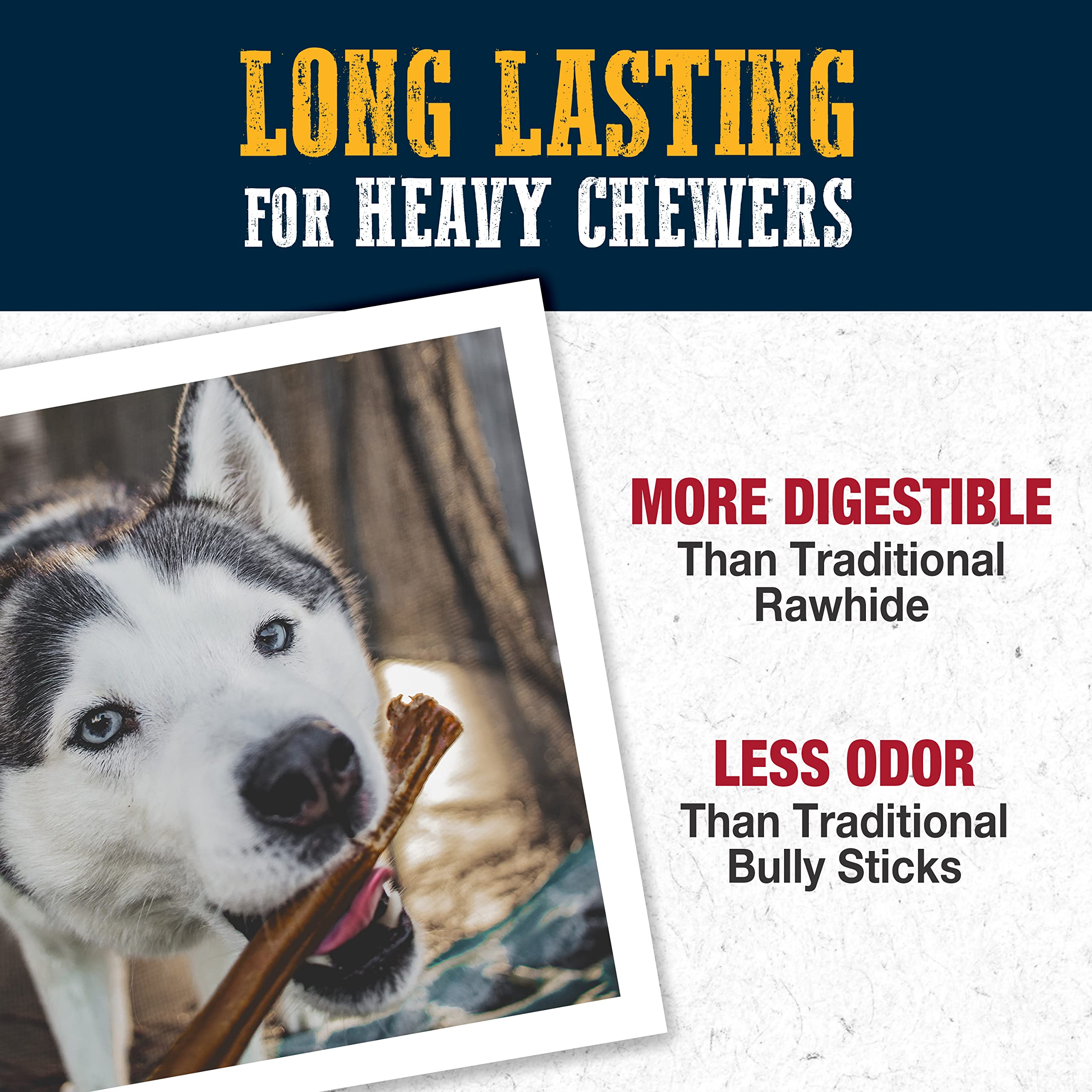 Cadet Bully Hide Sticks for Large Dogs, All-Natural Beef Pizzle, Limited-Ingredient Long-Lasting Dog Chews for Aggressive Chewer