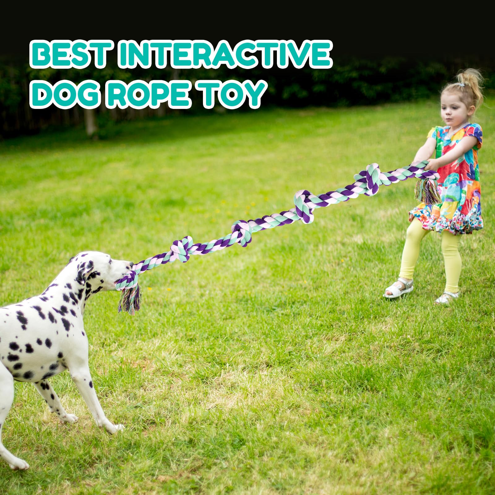 loncoldy Dog Rope Toy 42In 6 Knots Indestructible Natural Cotton - Tough Chew Toys for Medium/Large Breeds Aggressive Chewers, D