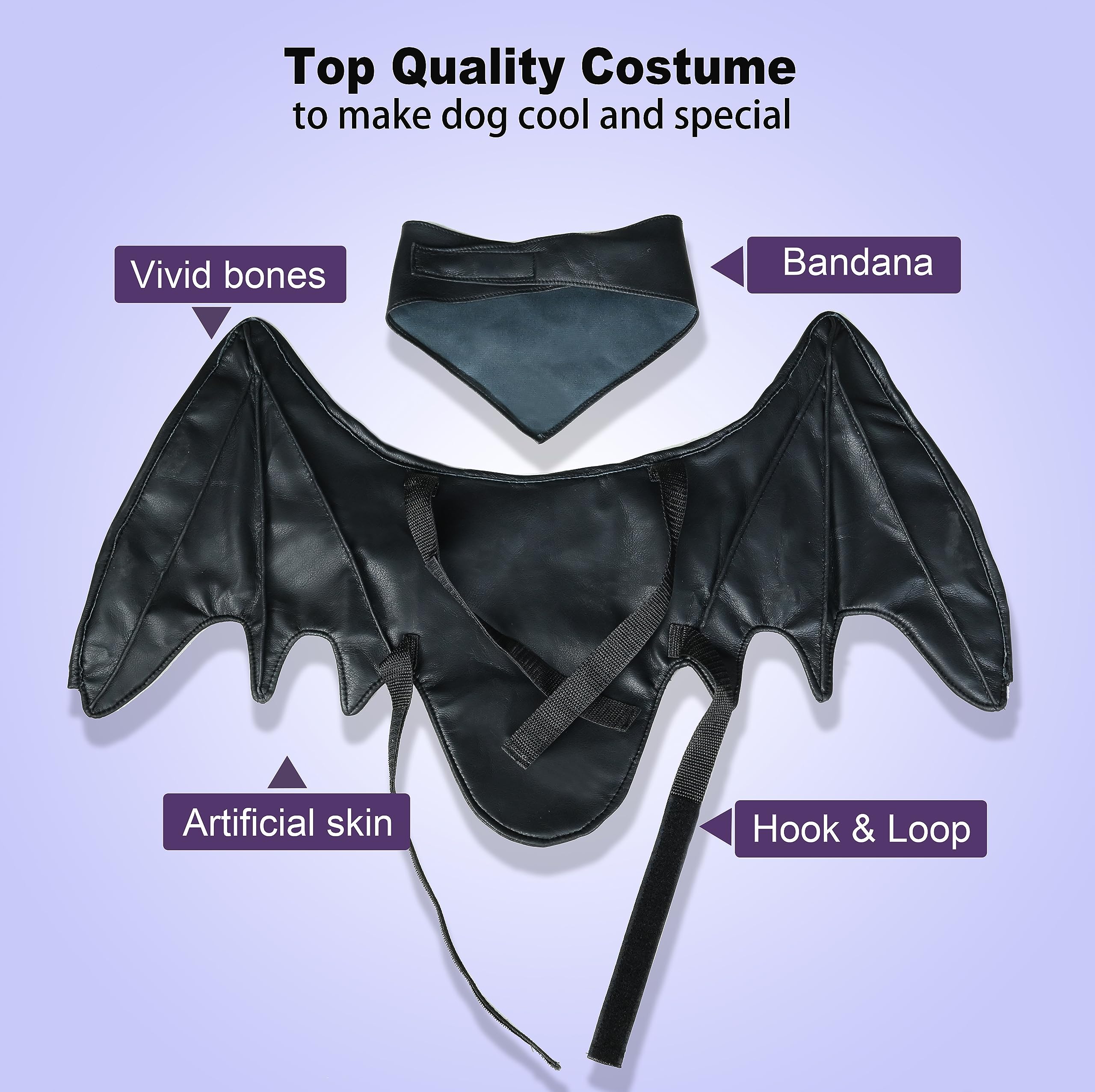 Funny Bat Wing Costumes For Dog, Cute Furry Pet Clothing For Halloween (Black Bat Wing, Size L)