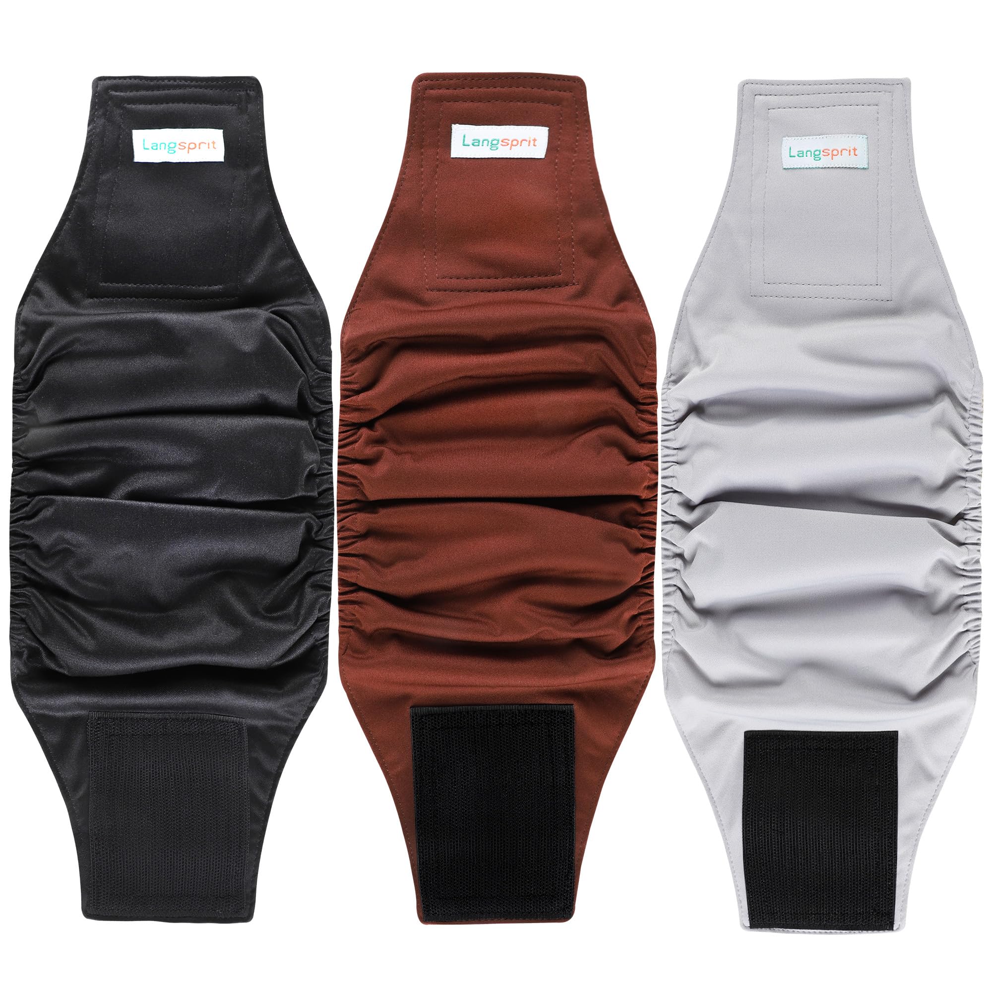 Langsprit Male Belly Bands for Dogs (Pack of 3) - High Absorbing Dog Wraps Male Washable - Reusable Dog Diapers (Black,Gray,Coff