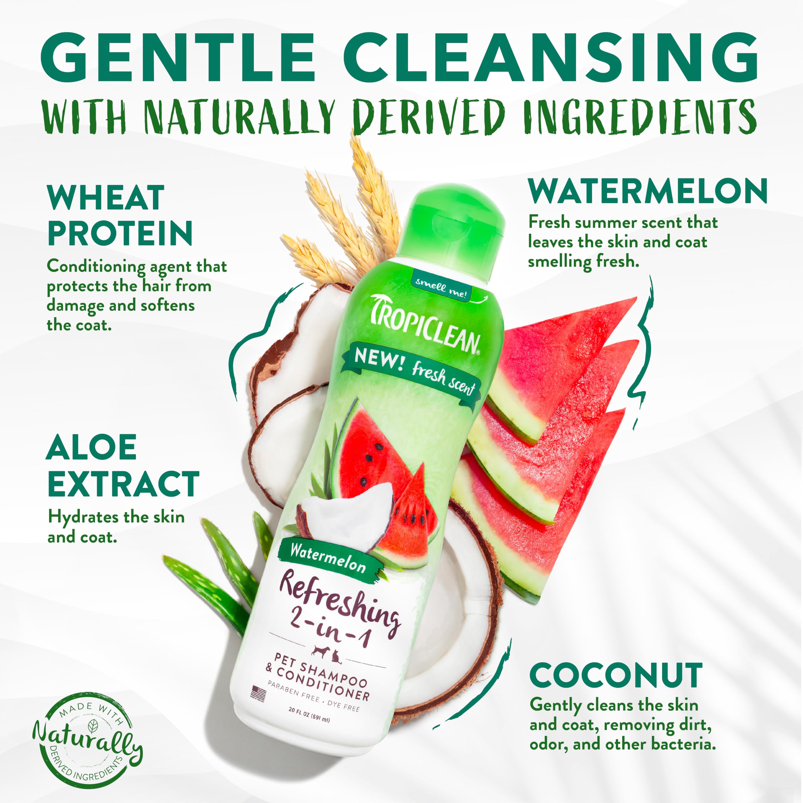Tropiclean 2-In-1, Cat & Dog Shampoo And Conditioner, Puppy & Kitten Safe, Moisturizing Detangler, Made In The Usa, Watermelon Scent, 20Oz.