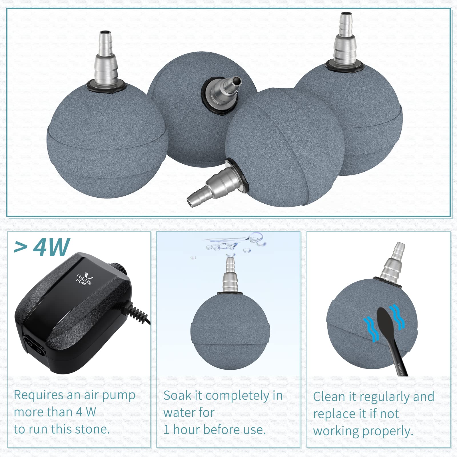 Pawfly Aquarium Air Stone Ball 2 Inch, Airstones For Aquarium Fish Tank Bucket Hydroponics Pond And Dwc Reservoir, 4 Pack