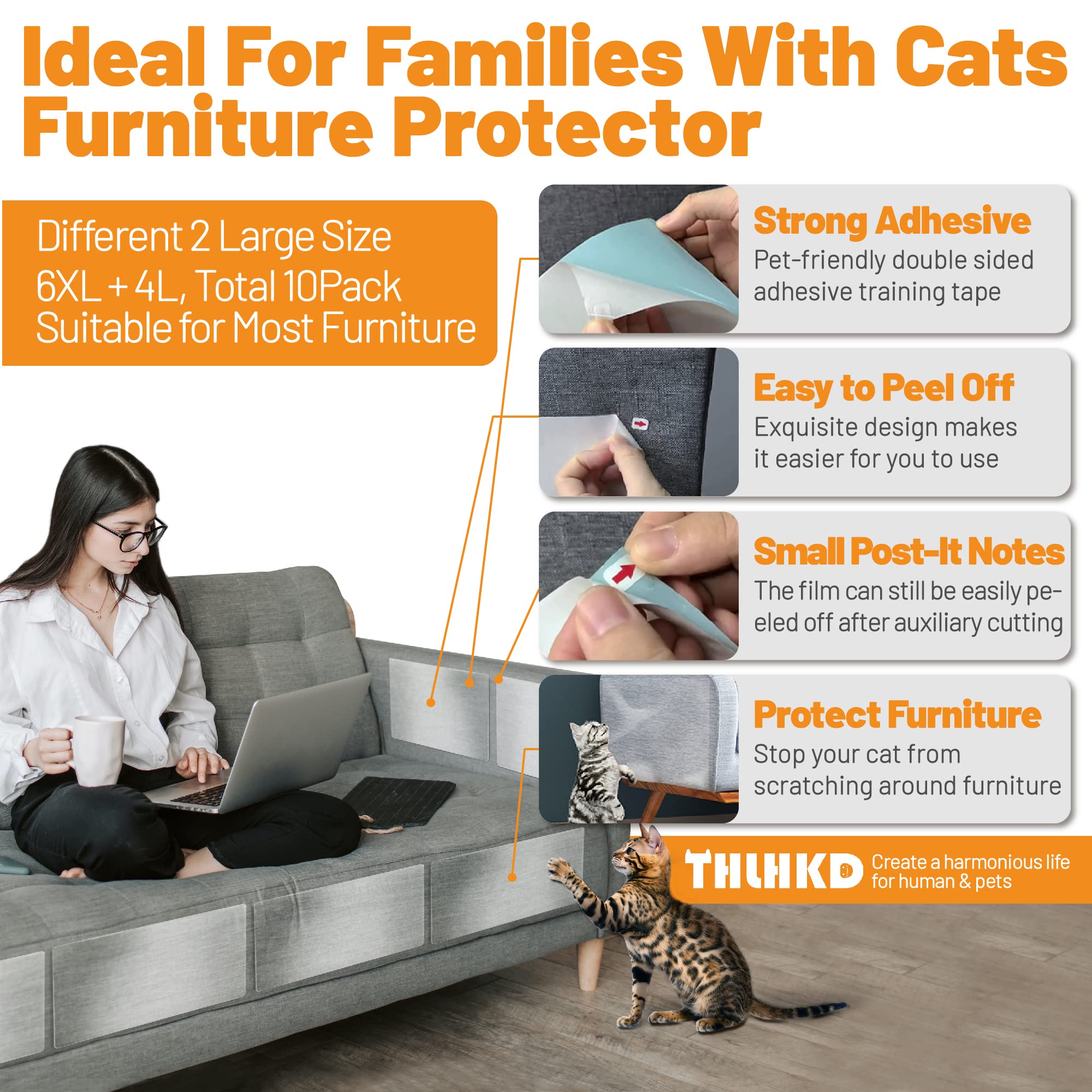 Cat Scratcher, Double-Side Sticky Cat Scratch Deterrent Tape, Cat Repellent For Furniture, Cat Couch Protector, Cat Scratching P