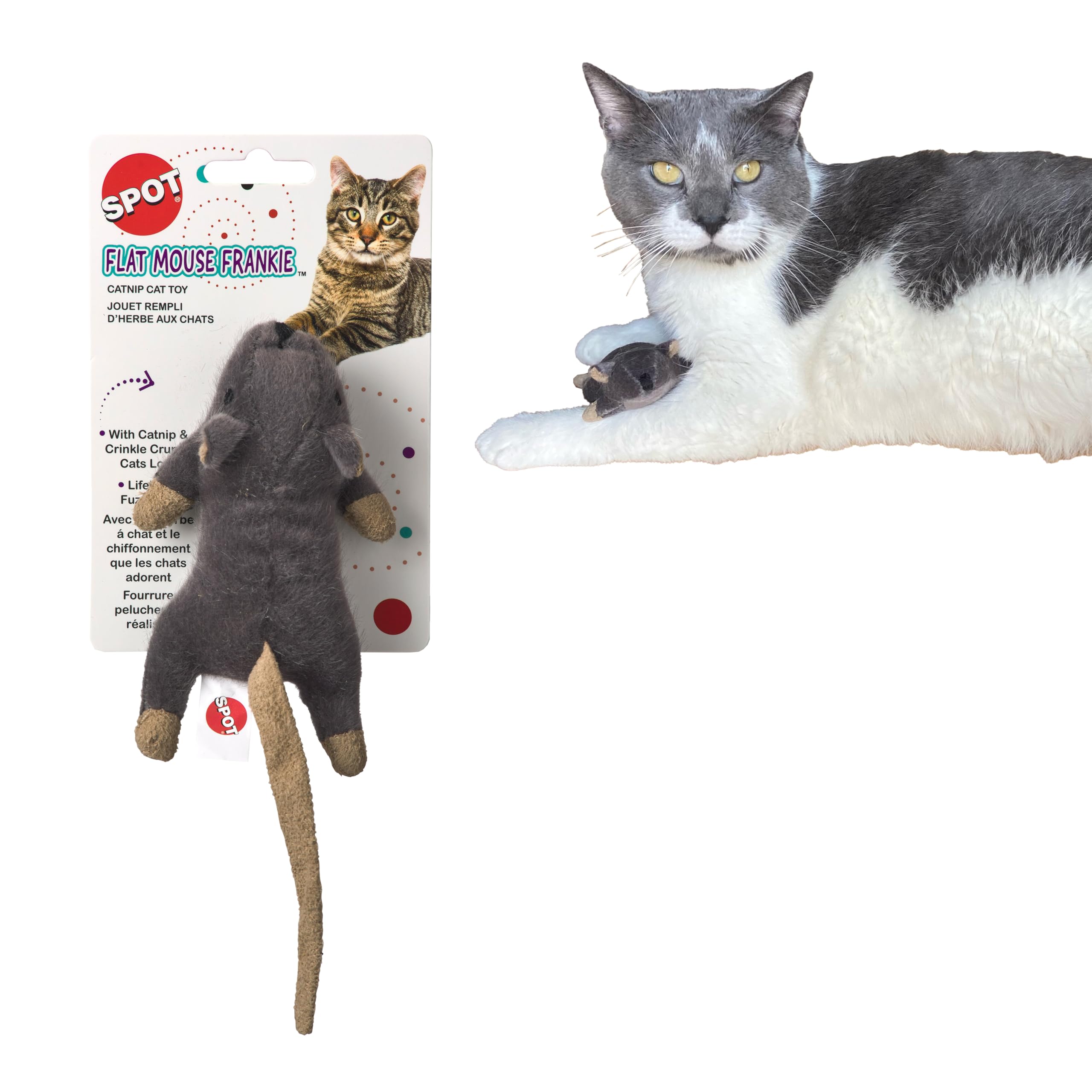 Spot Flat Mouse Frankie With Catnip - Cat Toy, Fuzzy Mice With Catnip And Crinkle Sound, Perfect Size For Pouncing On, Chasing, Hunting - 5.5In Plush Toys, Assorted Colors