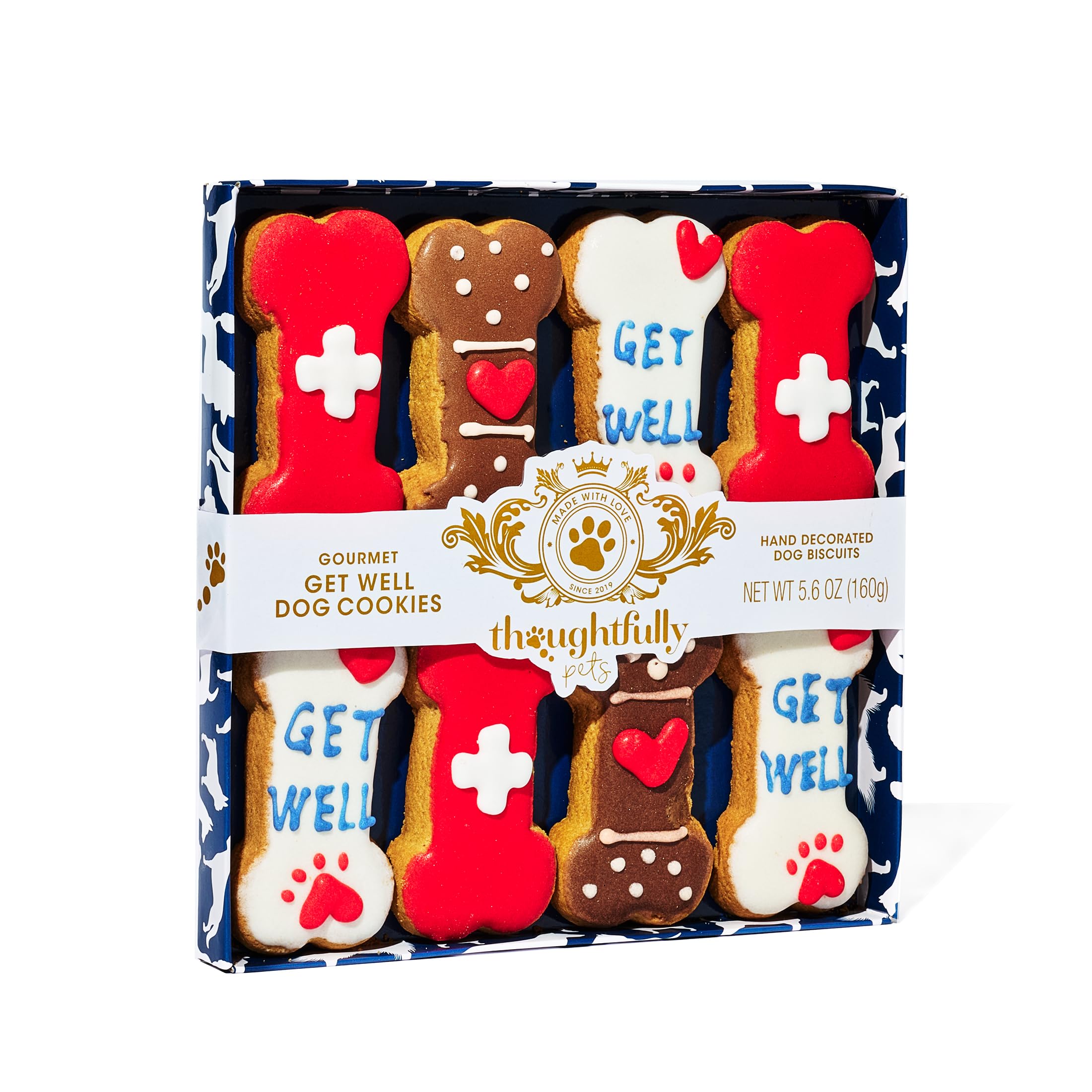 Thoughtfully Get Well Dog Cookies Gift Set - 8 Crunchy Treats, Hand Decorated Biscuits to Brighten Their Day