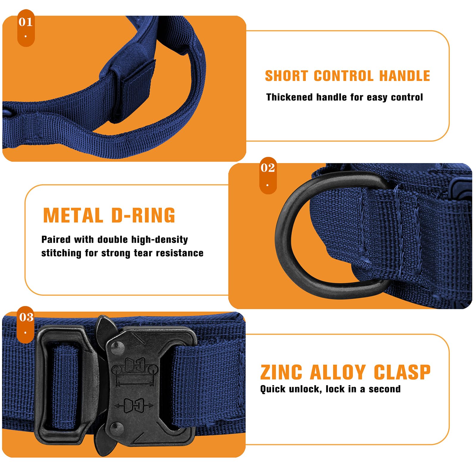 Hydeme Tactical Dog Collar Adjustable Nylon Collar With Control Handle And Heavy Metal Buckle For Medium And Large Dogs, With Pa