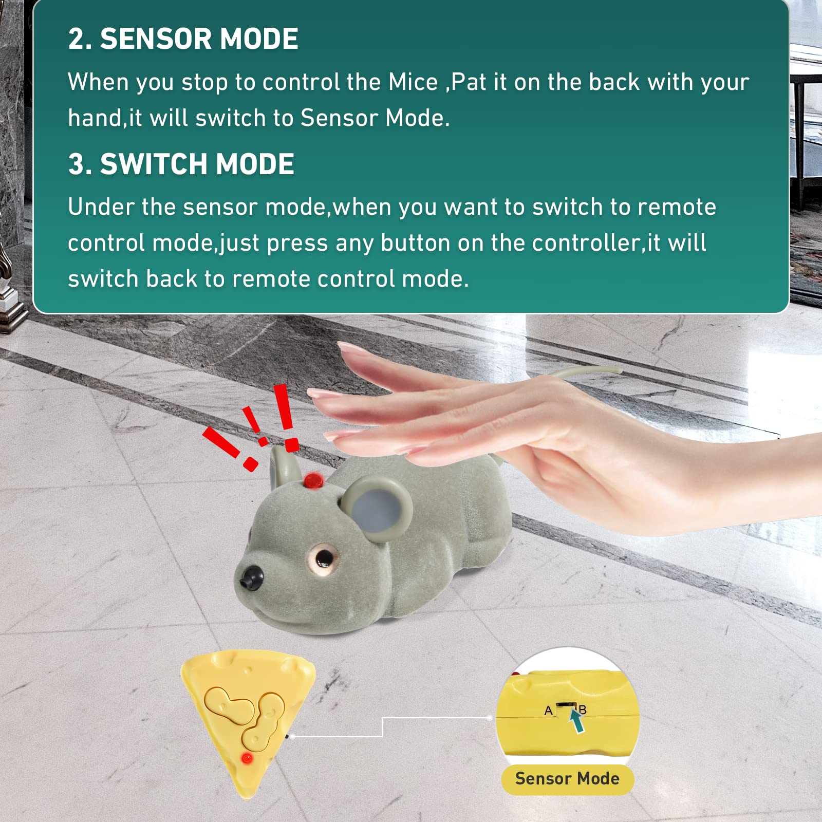 Cat Toys Mice Interactive Kitten Snake, Remote Control And Smart Sensing Two Mode Mouse Rechargeable, Automatically Sense Obstac