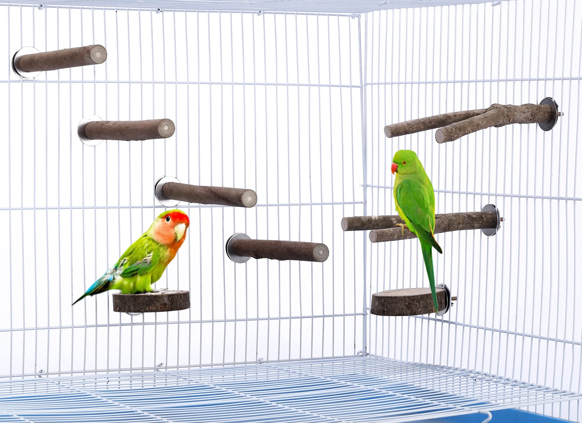 Mogoko 8 Pcs Natural Wood Bird Perch Birdcage Stand Wooden Parrot Perch Stand Perch Platform Cage Accessories For Parrotlets Budgies Cockatiels Parakeets Lovebirds