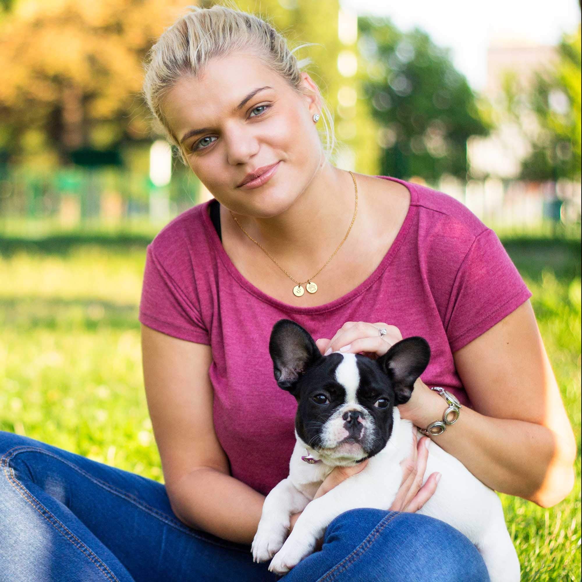 Monozo Gold Filled Dog Mom Gifts Necklace, 14K Metal, C Letter, Pet Paw Print Disc, Women'S Jewelry