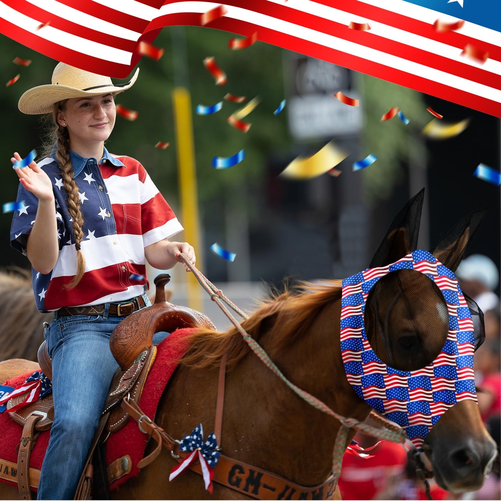 Frienda 4 Pcs Horse Fly Mask with Ears Horse Face Covering Elasticity Smooth Comfortable Mask with UV Protection(Large)