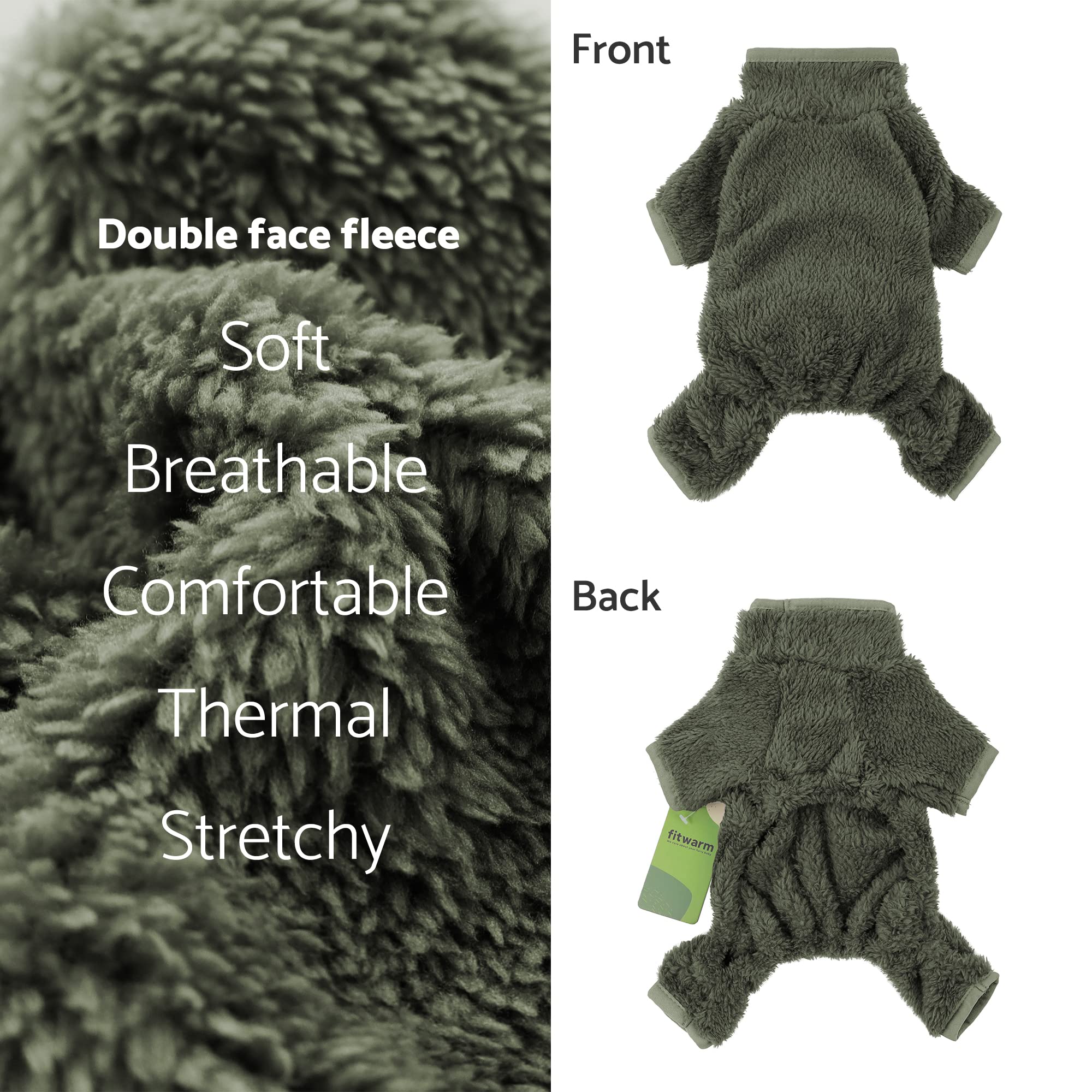 Fitwarm Dog Fleece Pajamas, Dog Winter Clothes For Small Dogs Boy Girl, Pet Jumpsuit, Cat Apparel, Green, Xs