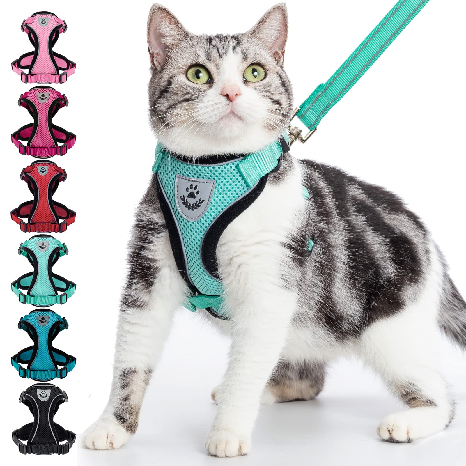 Pupteck Cat Harness And Leash Set Escape Proof Reflective Cat Walking Harness Adjustable Soft Breathable Mesh Vest For Small Pet
