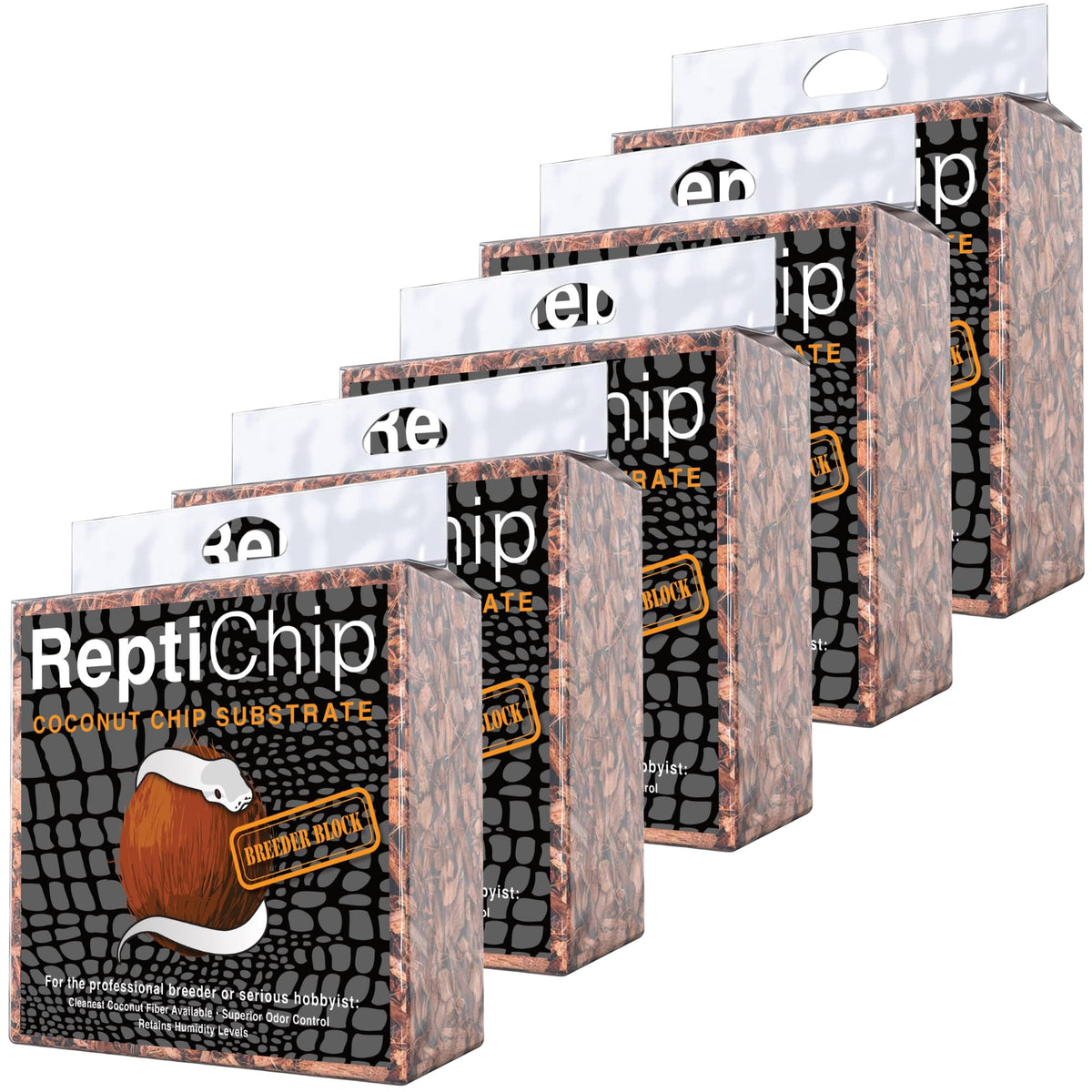 Reptichip Reptile Substrate Coconut Chip Bedding 72 Quart Compressed Organic Coco Husk Block For Snake Habitat, Ball Python Terrarium, Turtle Tanks, Tortoise Enclosure (5 Pk)