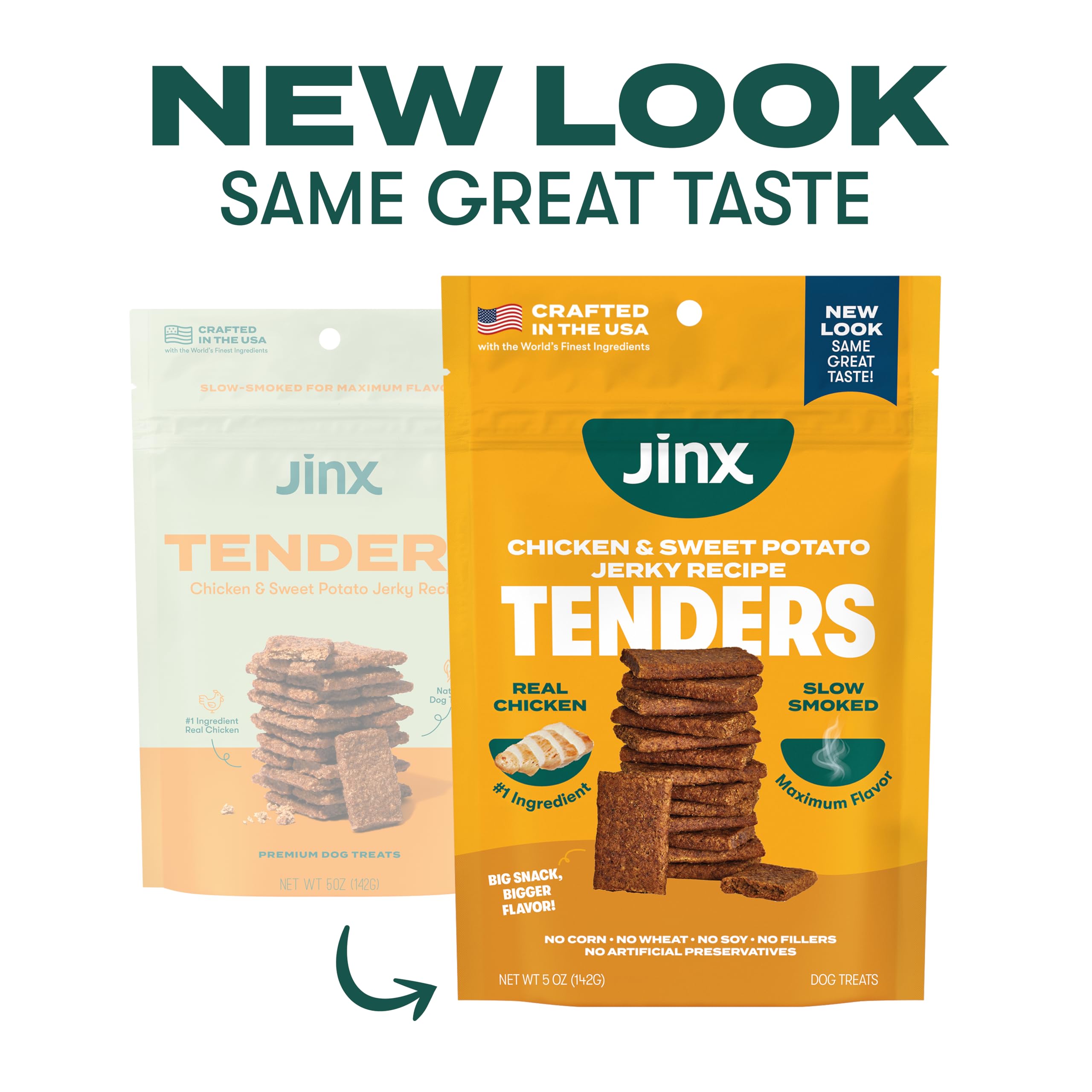 Jinx Tenders Chicken Jerky Dog Treats, All Natural Ingredients, Soft & Chewy, Low-Calorie, Slow-Smoked Chicken & Sweet Potato, N