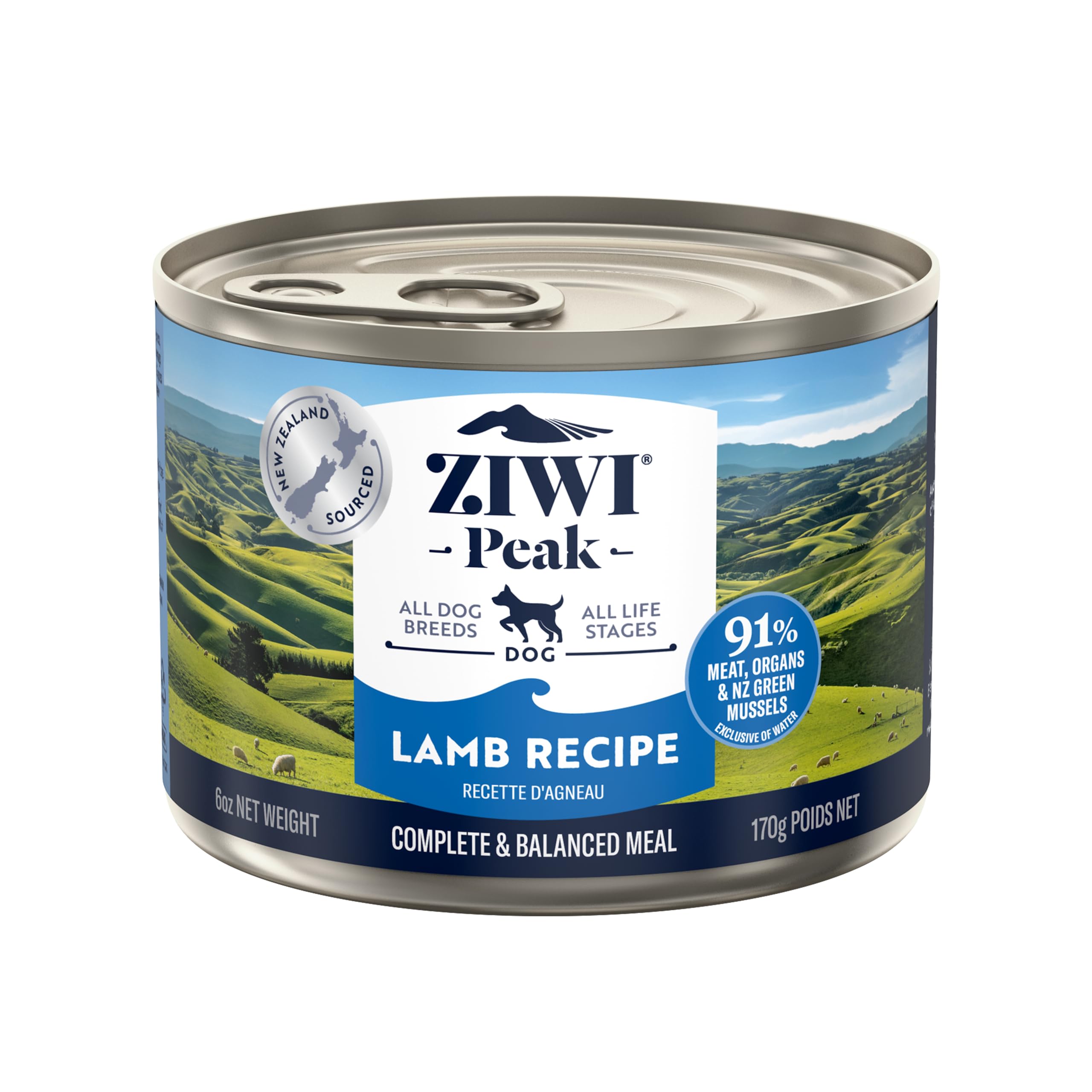 ZIWI Peak Canned Wet Dog Food - All Natural, High Protein, Grain Free, Limited Ingredient, with Superfoods (Lamb, Case of 12, 6o