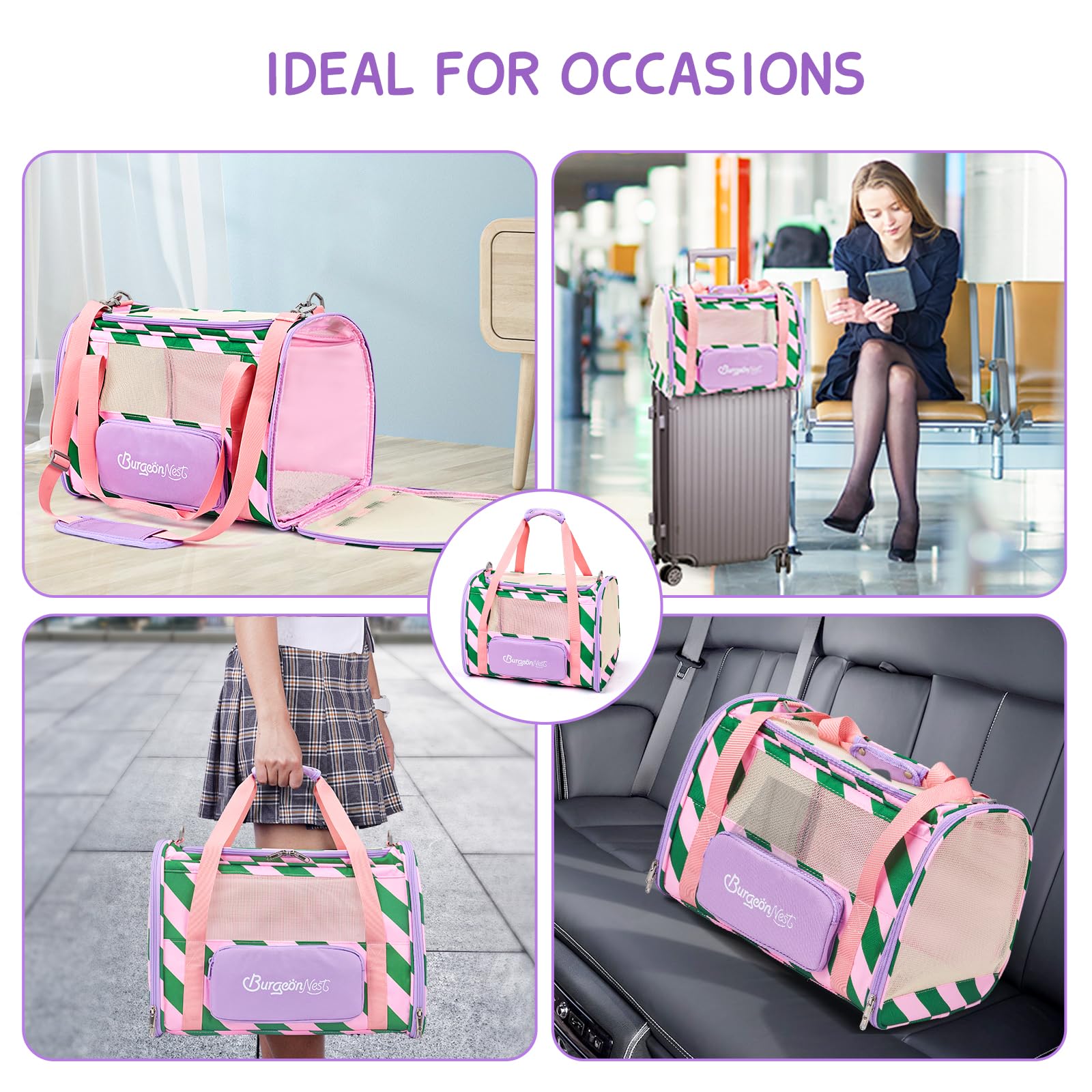 BurgeonNest Cat Carrier, Dog Cat Carriers for Large Medium Cats Under 20 lbs, Soft Sided Pet Carrier, Collapsible Travel Carry P