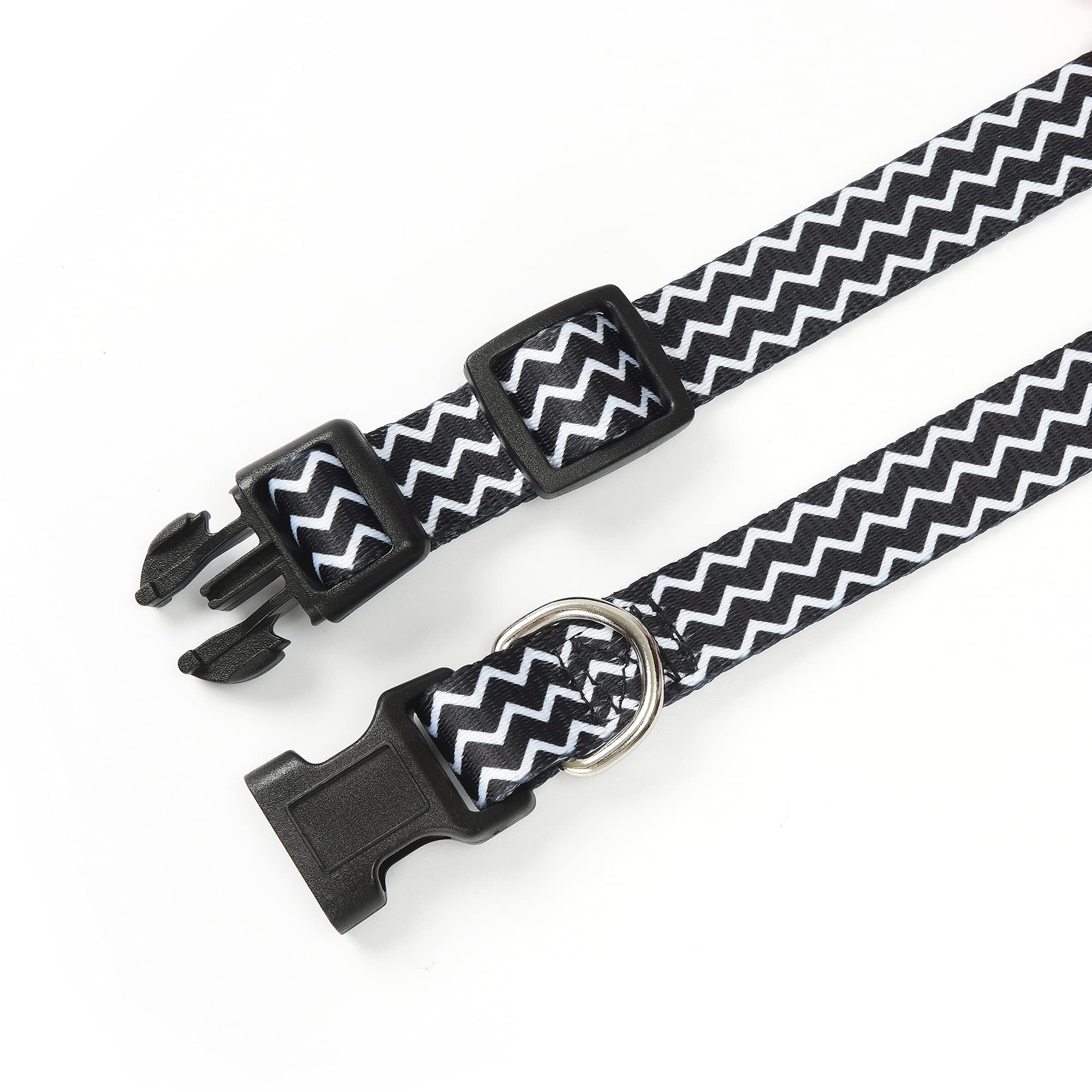 Mile High Life Dog Collar | Cute Puppy Collars | Lightweight Girl Dog Collar | Soft Boy Dog Collars | W Geometric Plaid Wave Line Pattern (Black Plaid, Large)