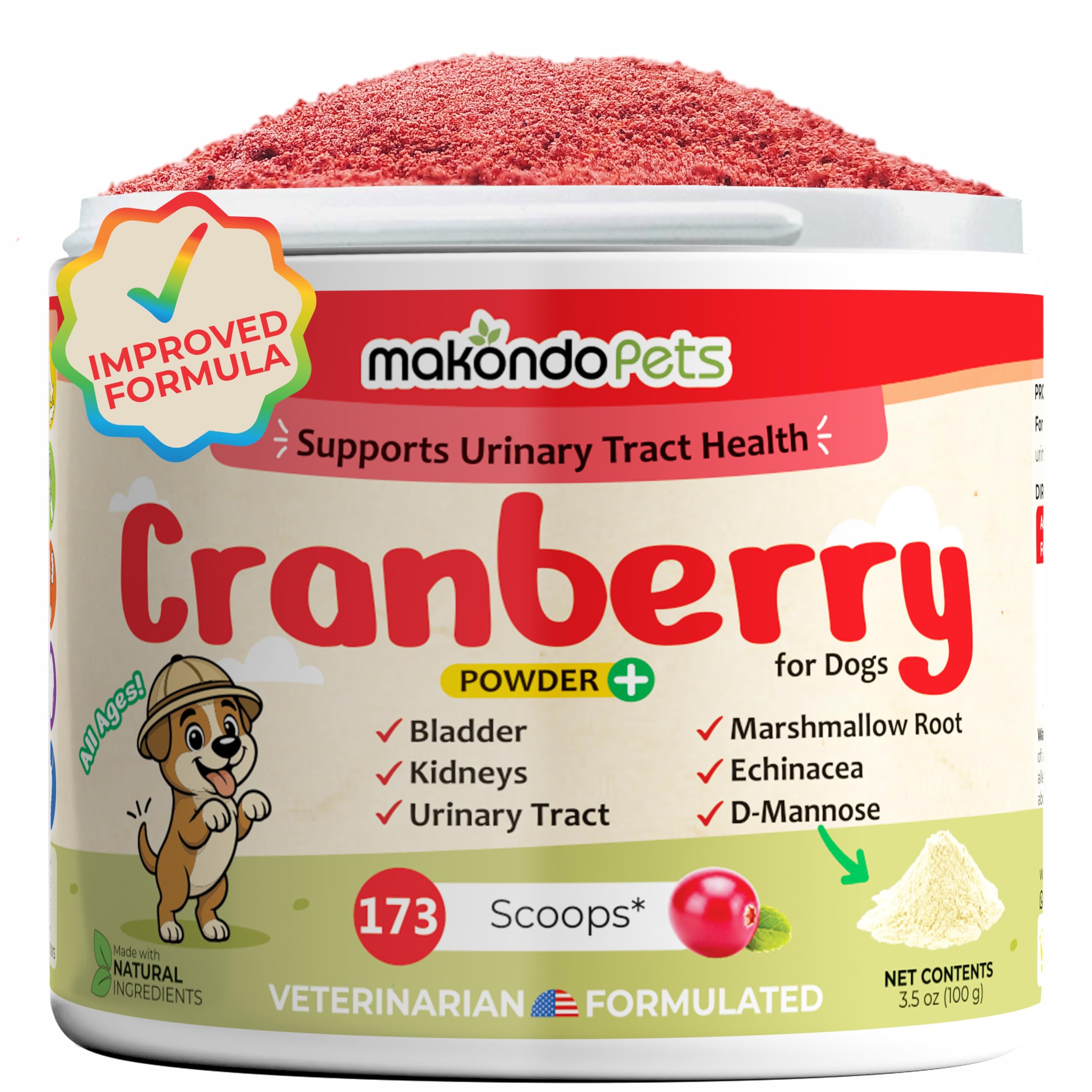 Cranberry Supplement for Dogs - Cranberry Powder with D-Mannose, Marshmallow Root & Vitamin C, Bladder & Kidney Support for Urin