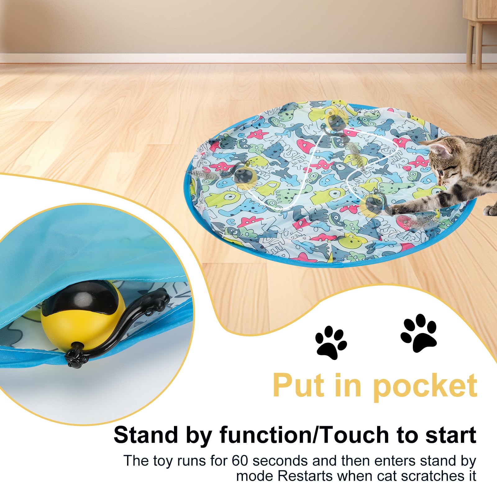 Goldsuccess Interactive Cat Toy Ball In Pouch,Simulated Hunting Remote Control Cat Toy,Automatic Ball Fast Rolling In Mat, Motio